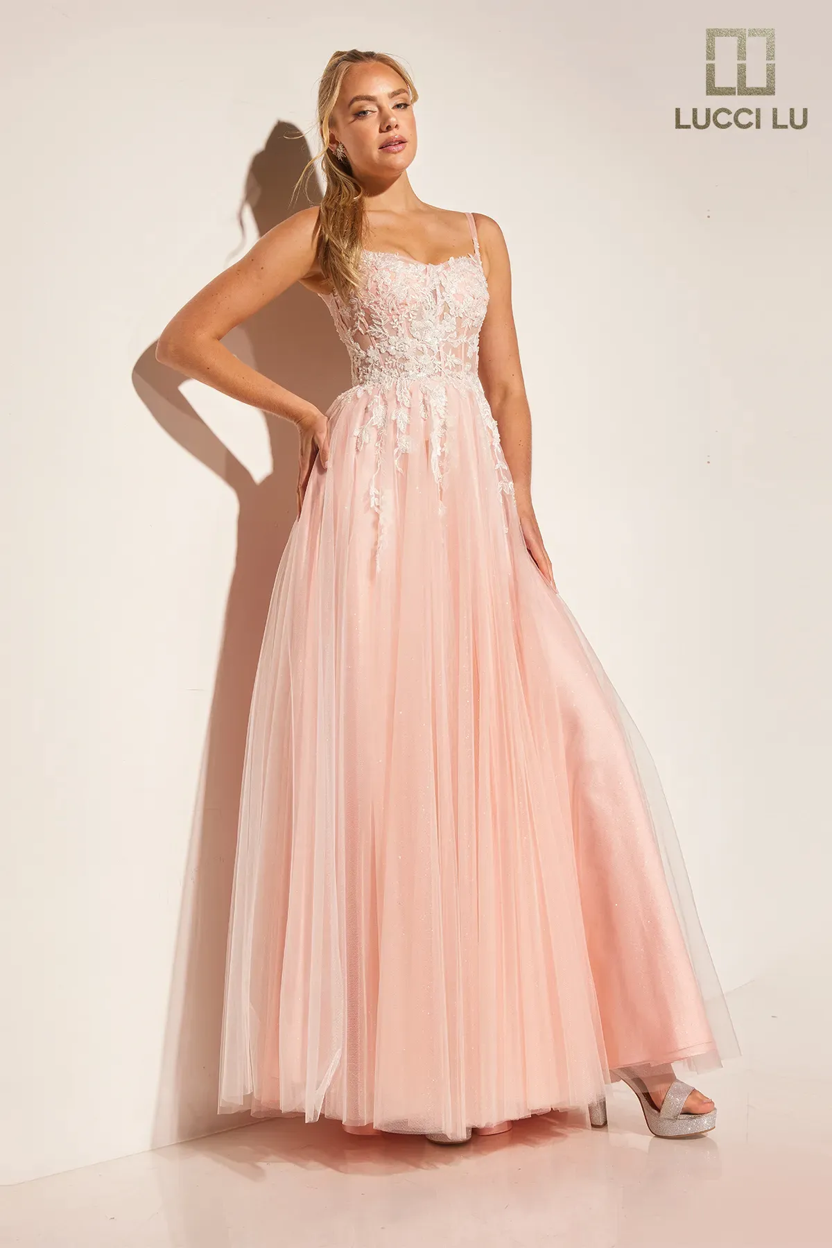 Applique Sleeveless A-line Gown by Lucci Lu 1414 - Image 3