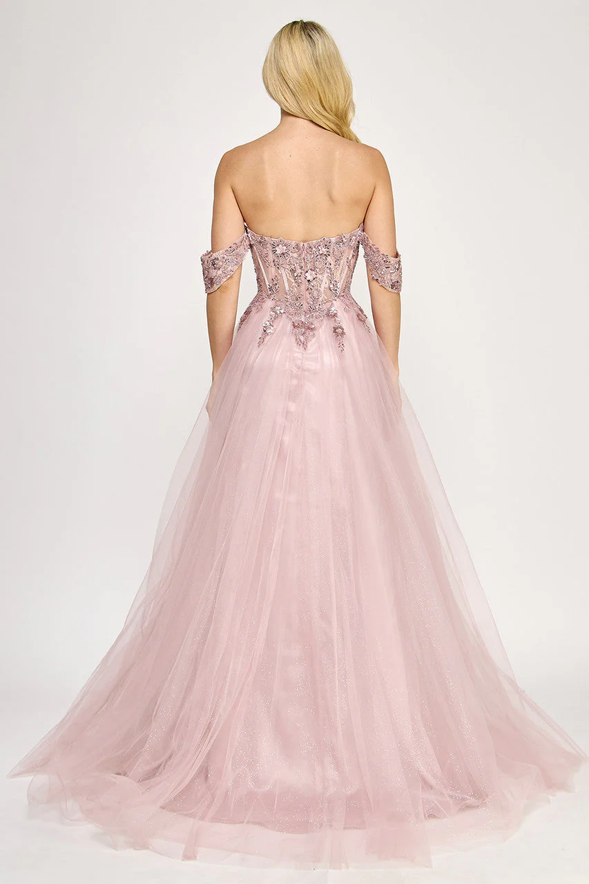 Lenovia 8399 Embroidered Mesh Strapless Off-Shoulder A-line Dress - Image 2
