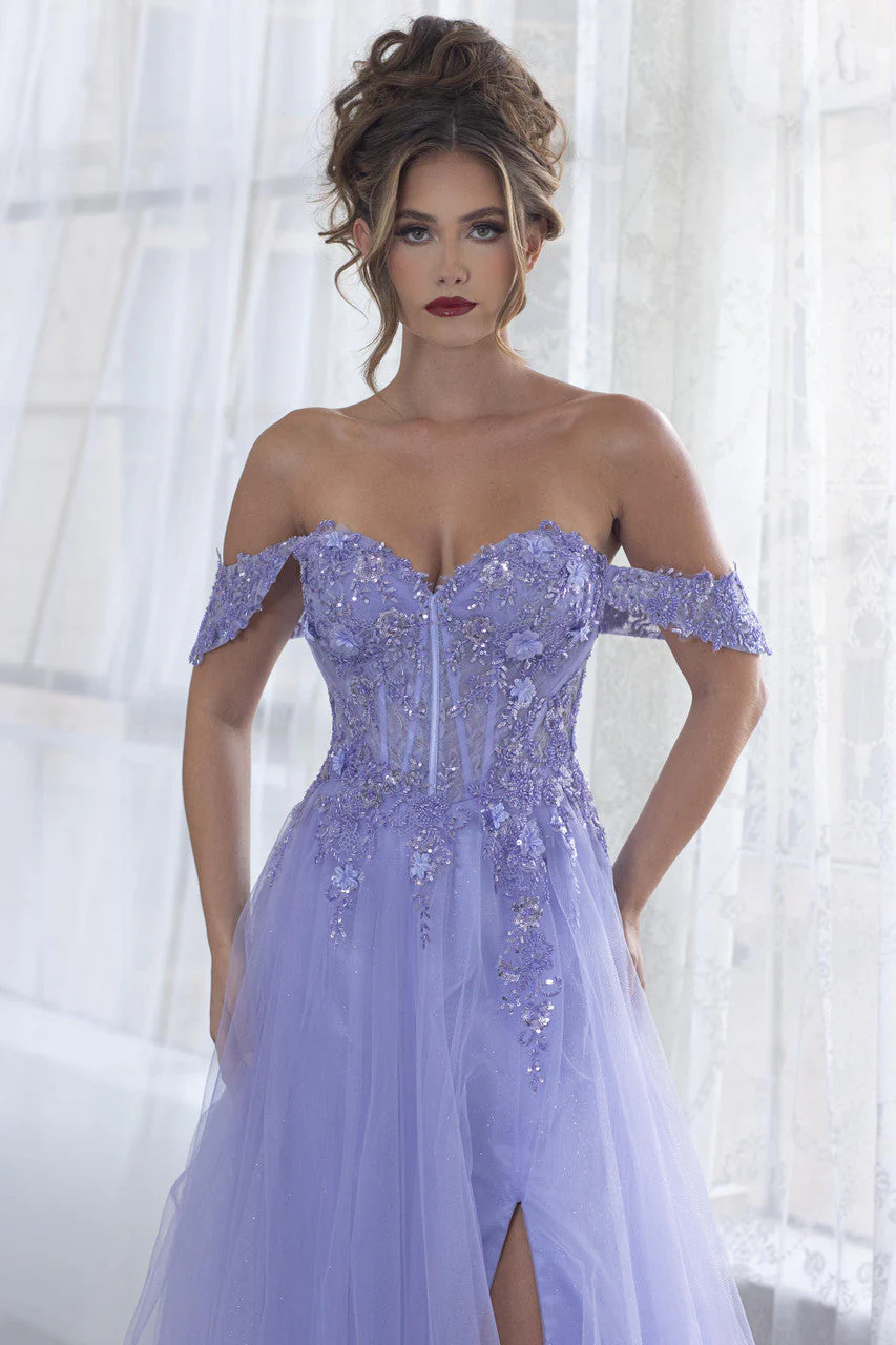 Lenovia 8399 Embroidered Mesh Strapless Off-Shoulder A-line Dress - Image 3