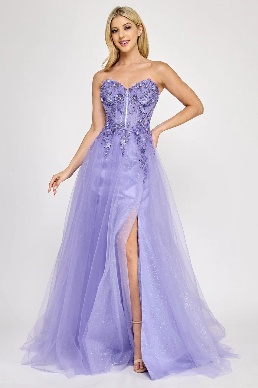 Lenovia 8399 Embroidered Mesh Strapless Off-Shoulder A-line Dress - Image 6