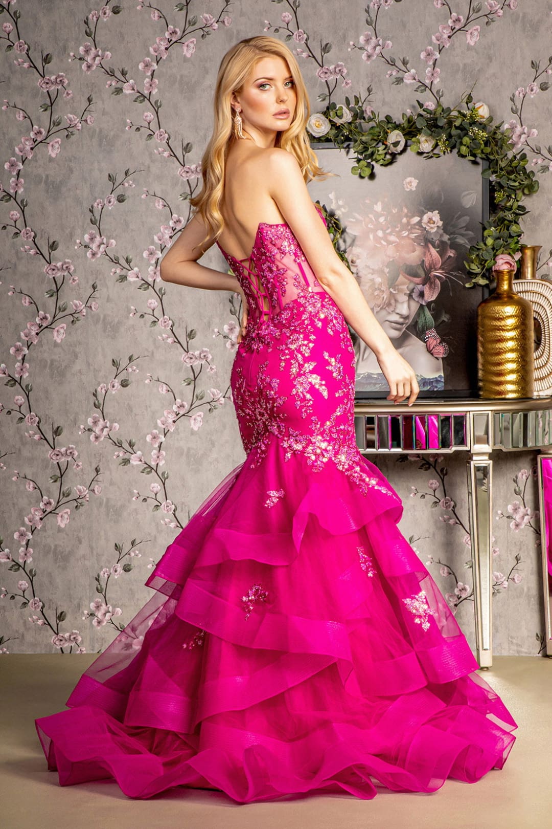 Applique Strapless Tiered Mermaid Dress by GLS Gloria GL3216 - Image 2