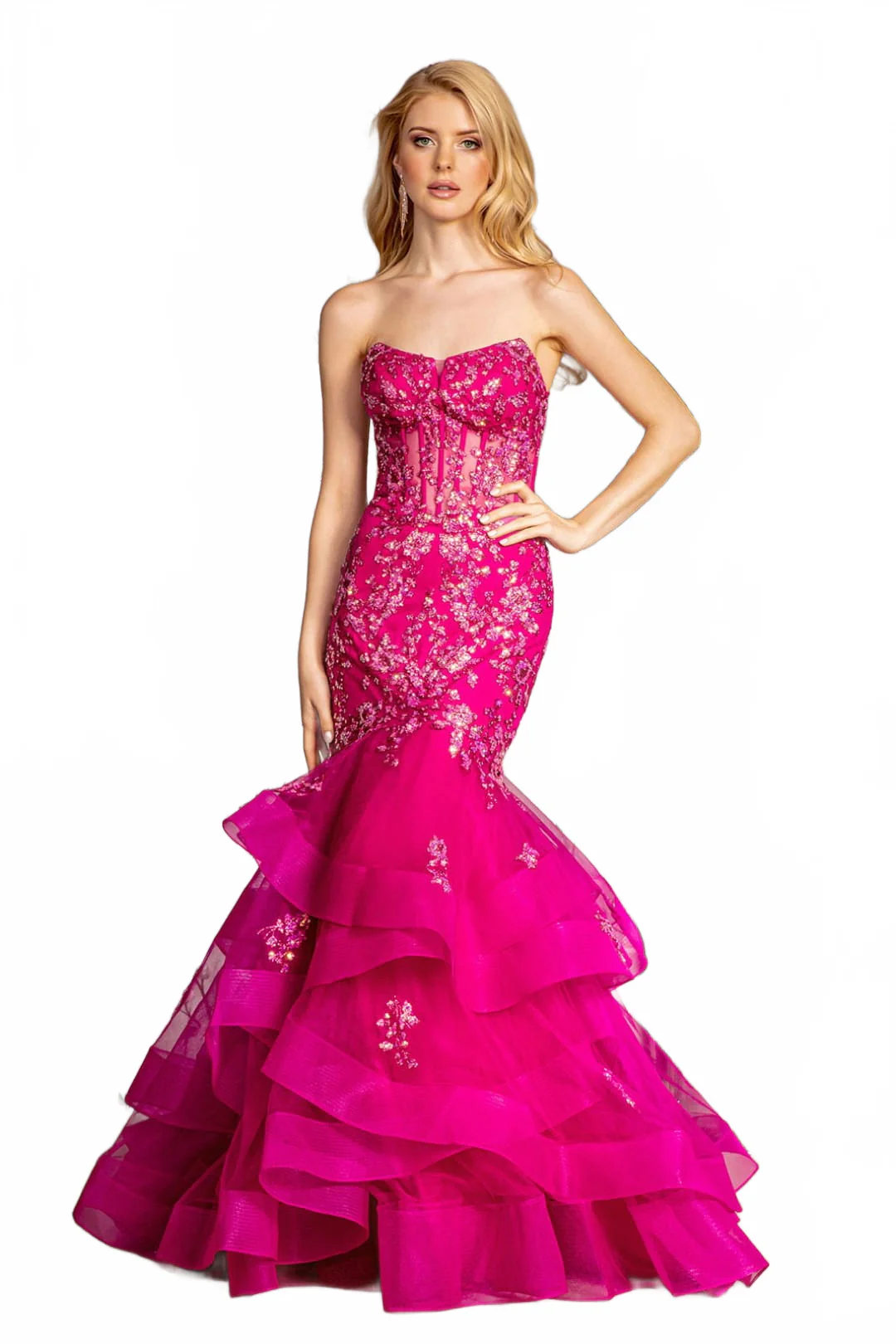 Applique Strapless Tiered Mermaid Dress by GLS Gloria GL3216 - Image 6