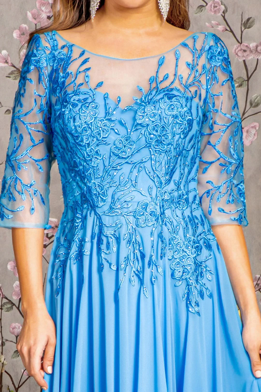 Bead Embroidered 3/4 Sleeve A-line Gown by GLS Gloria GL3445 - Image 3