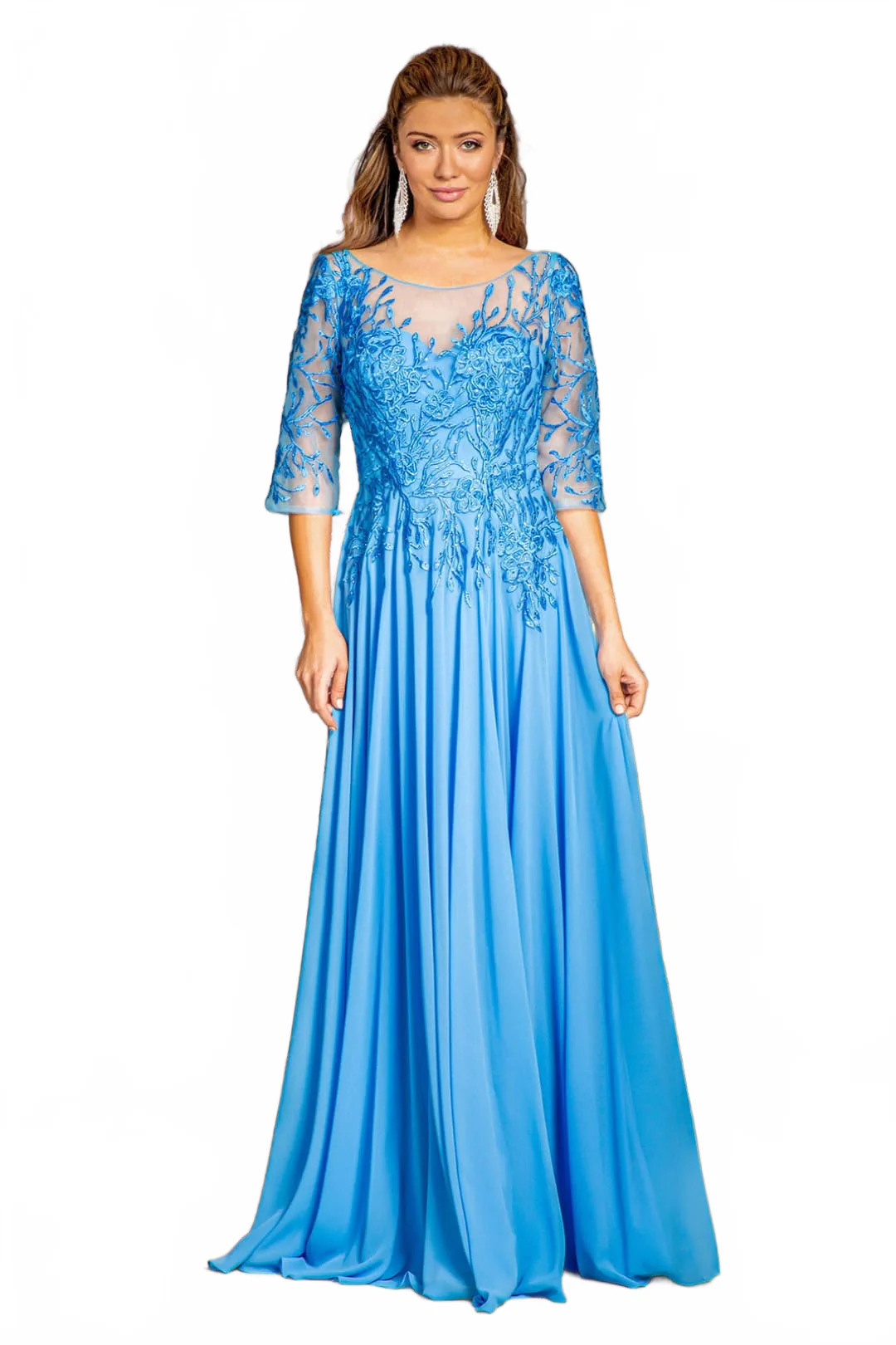 Bead Embroidered 3/4 Sleeve A-line Gown by GLS Gloria GL3445 - Image 7