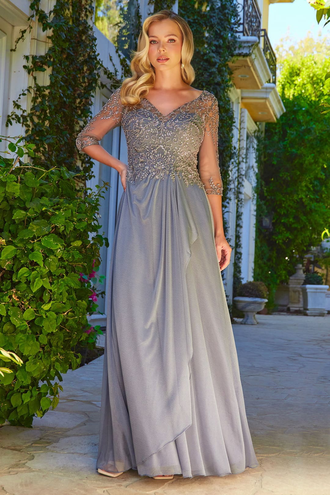 3/4 Sleeve Beaded A-line Gown by Elizabeth KGL3574 - Image 6
