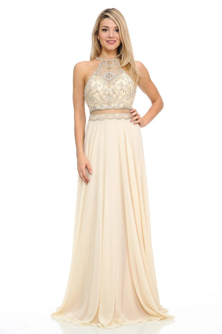 Lenovia 8122 Illusion Halter Beaded Chiffon A-line Dress - Image 4