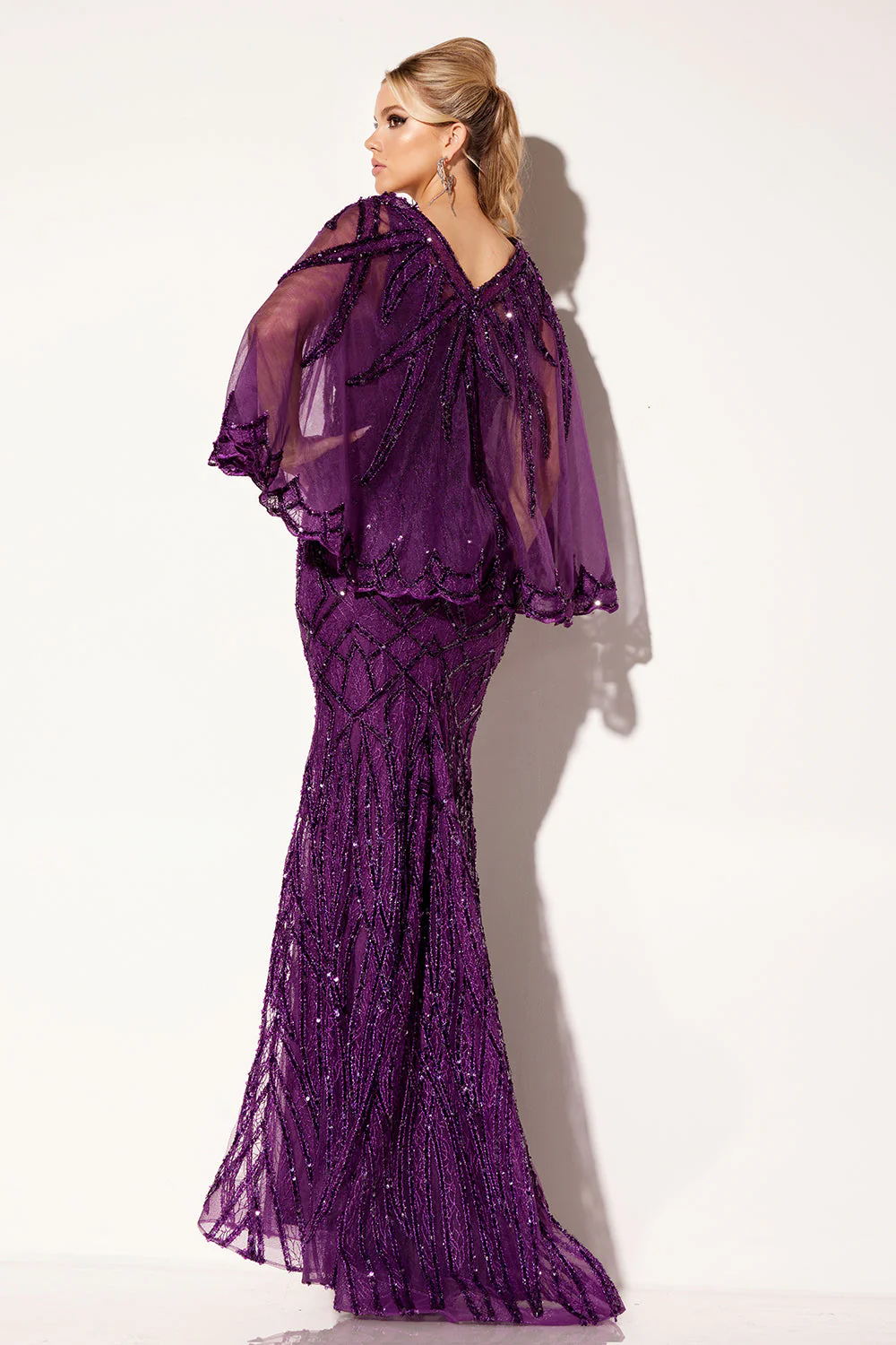 Beaded Fitted 2-Piece Cape Gown by Lucci Lu C8109 - Image 2