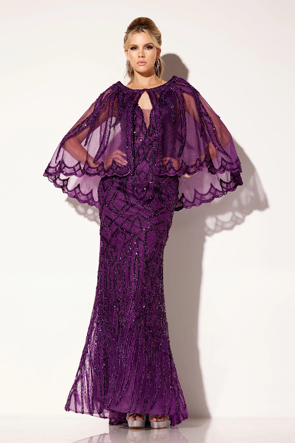 Beaded Fitted 2-Piece Cape Gown by Lucci Lu C8109 - Image 4