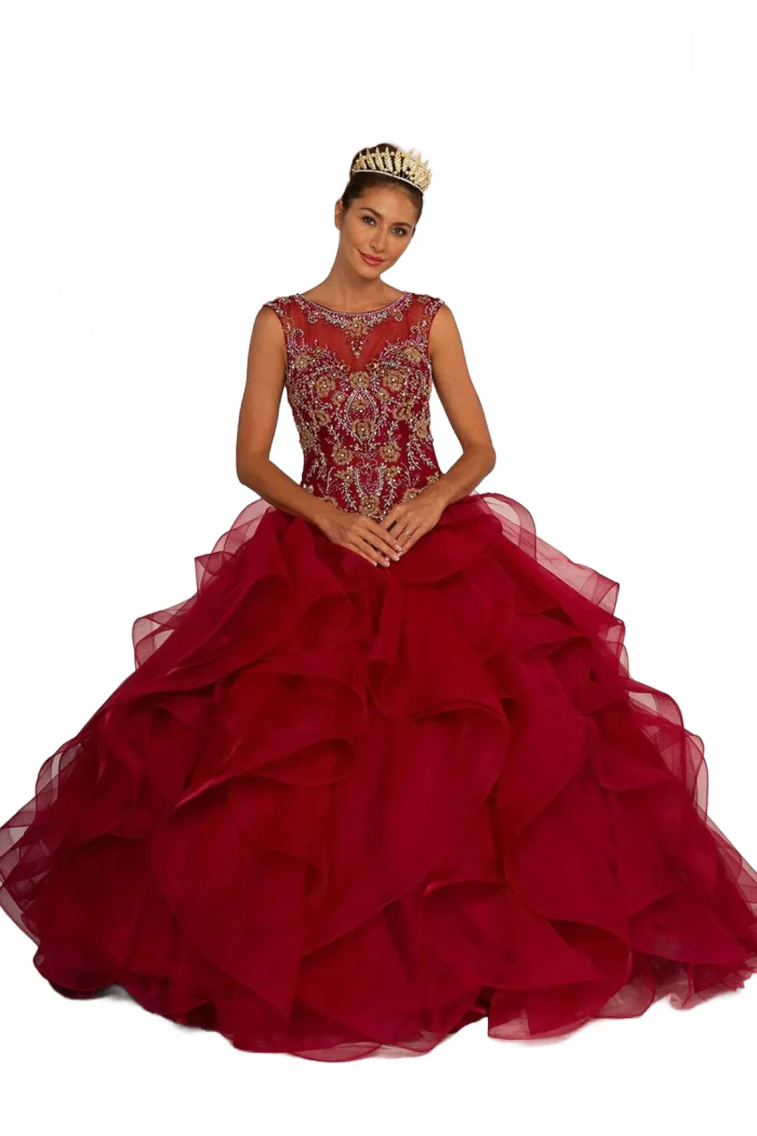 Beaded Illusion Ball Gown With Ruffled Skirt by Elizabeth KGL2511 - Image 5
