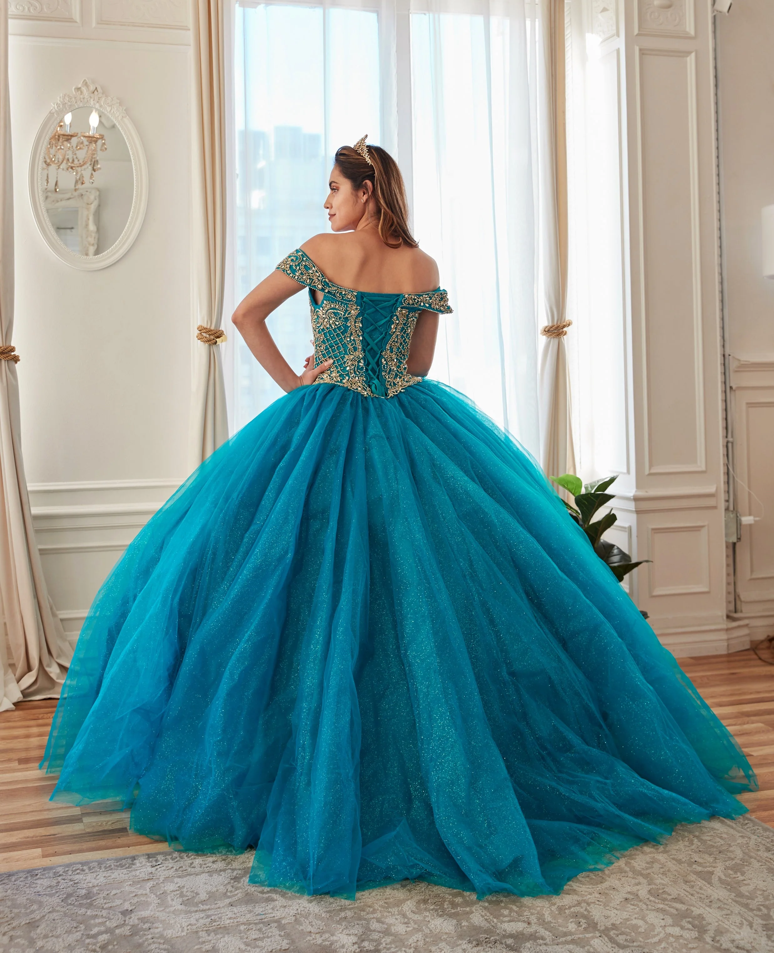 Beaded Off Shoulder Ball Gown by Calla KY71246 - Image 7