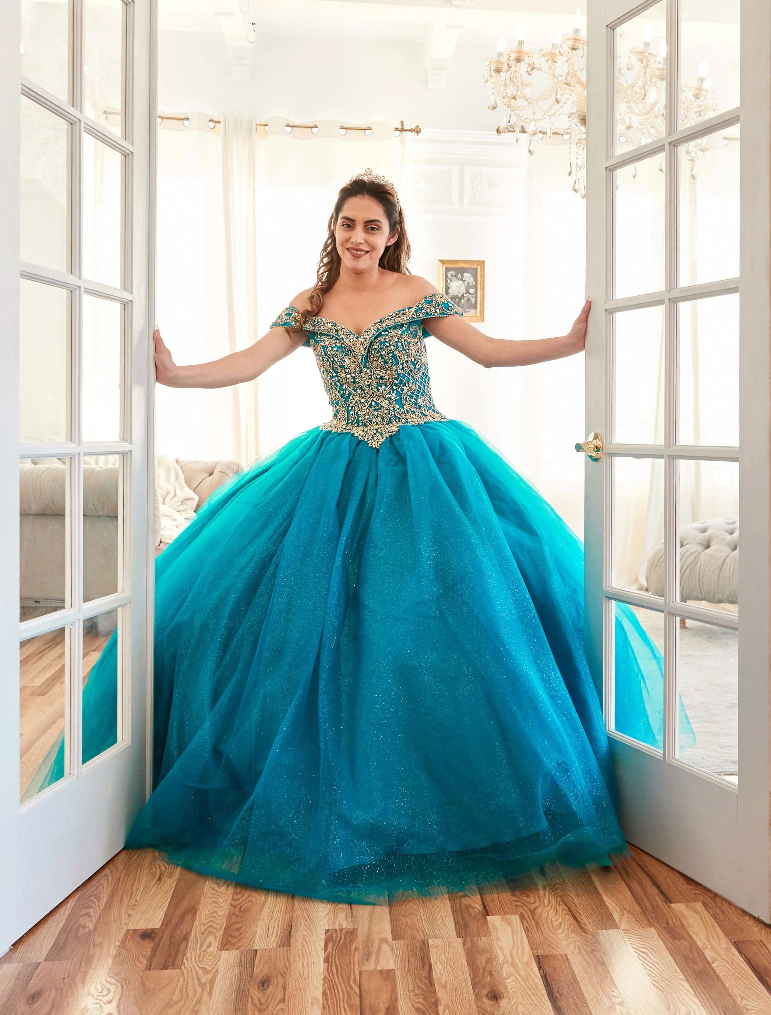 Beaded Off Shoulder Ball Gown by Calla KY71246 - Image 8