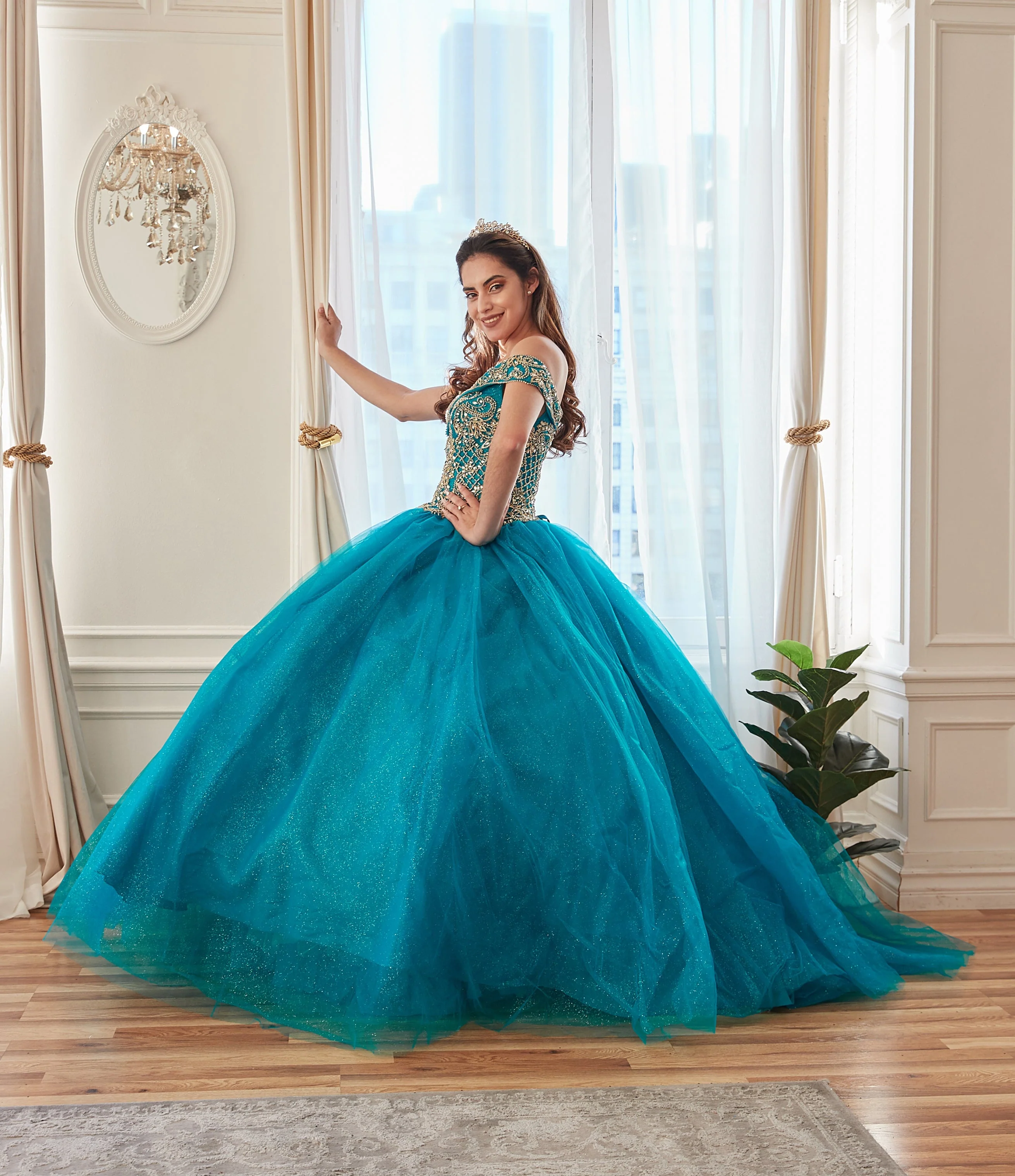 Beaded Off Shoulder Ball Gown by Calla KY71246 - Image 9