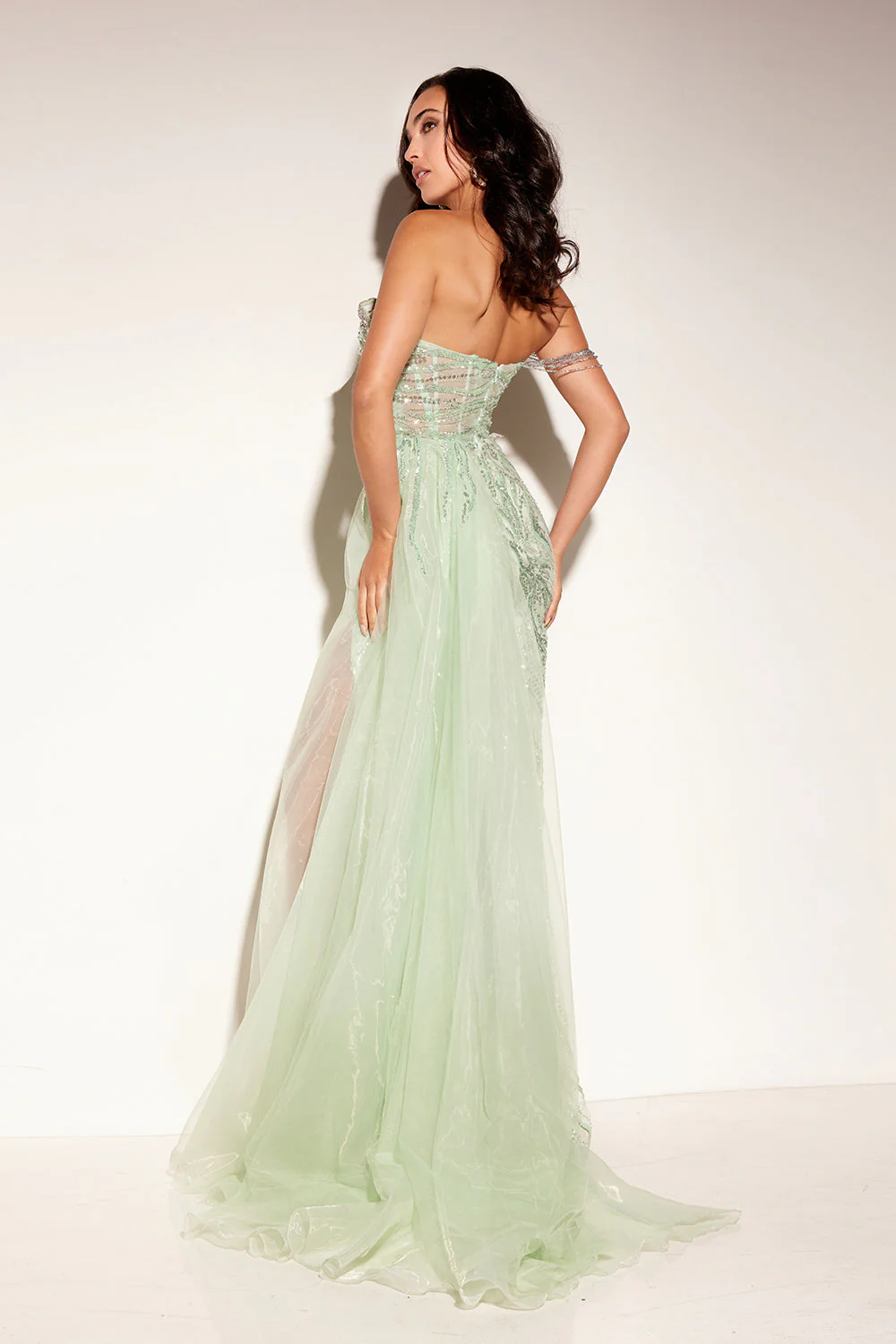 Beaded Off Shoulder Slit Gown by Lucci Lu 1330 - Image 6