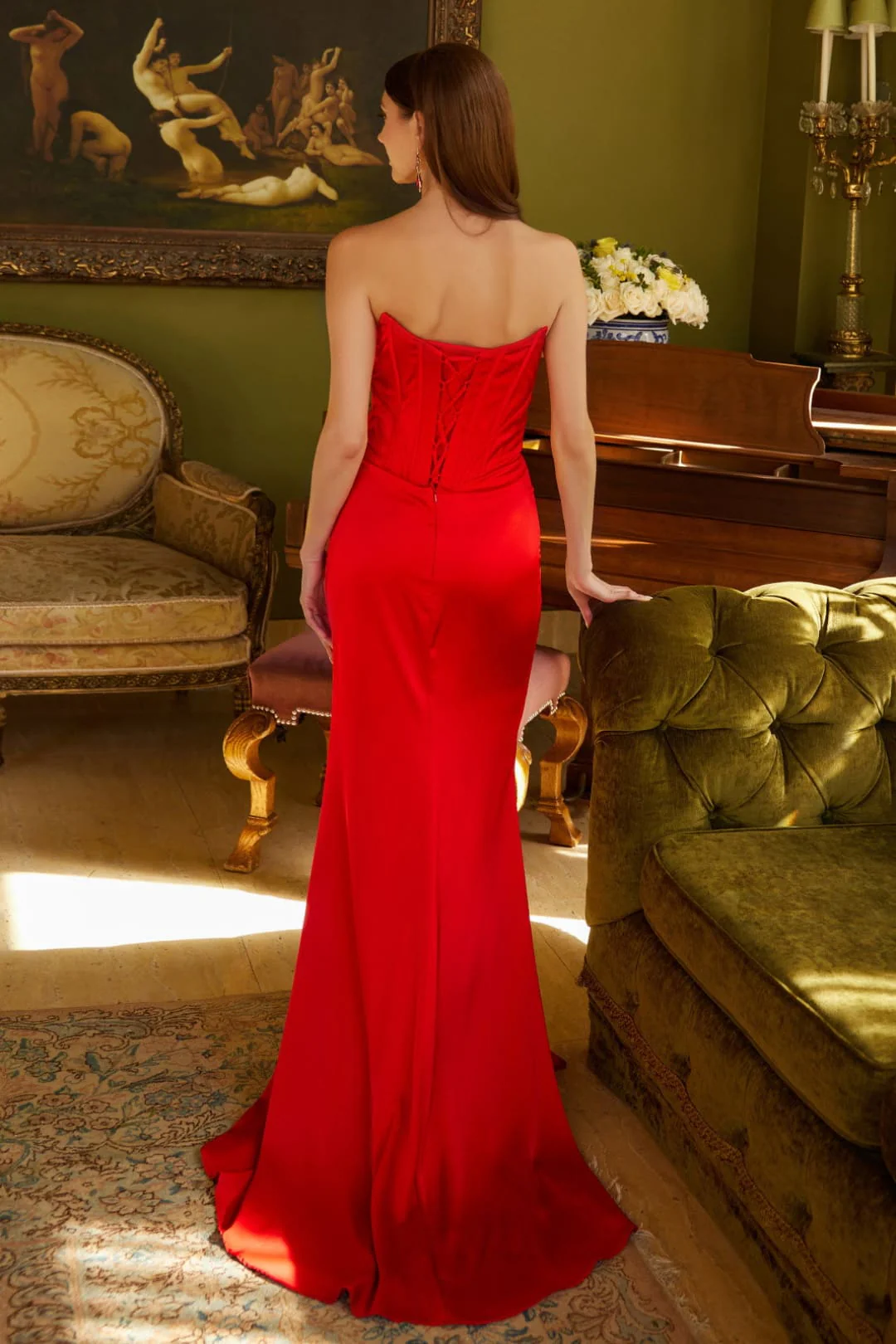 Beaded Satin Strapless Slit Gown by GLS Gloria GL3588 - Image 6