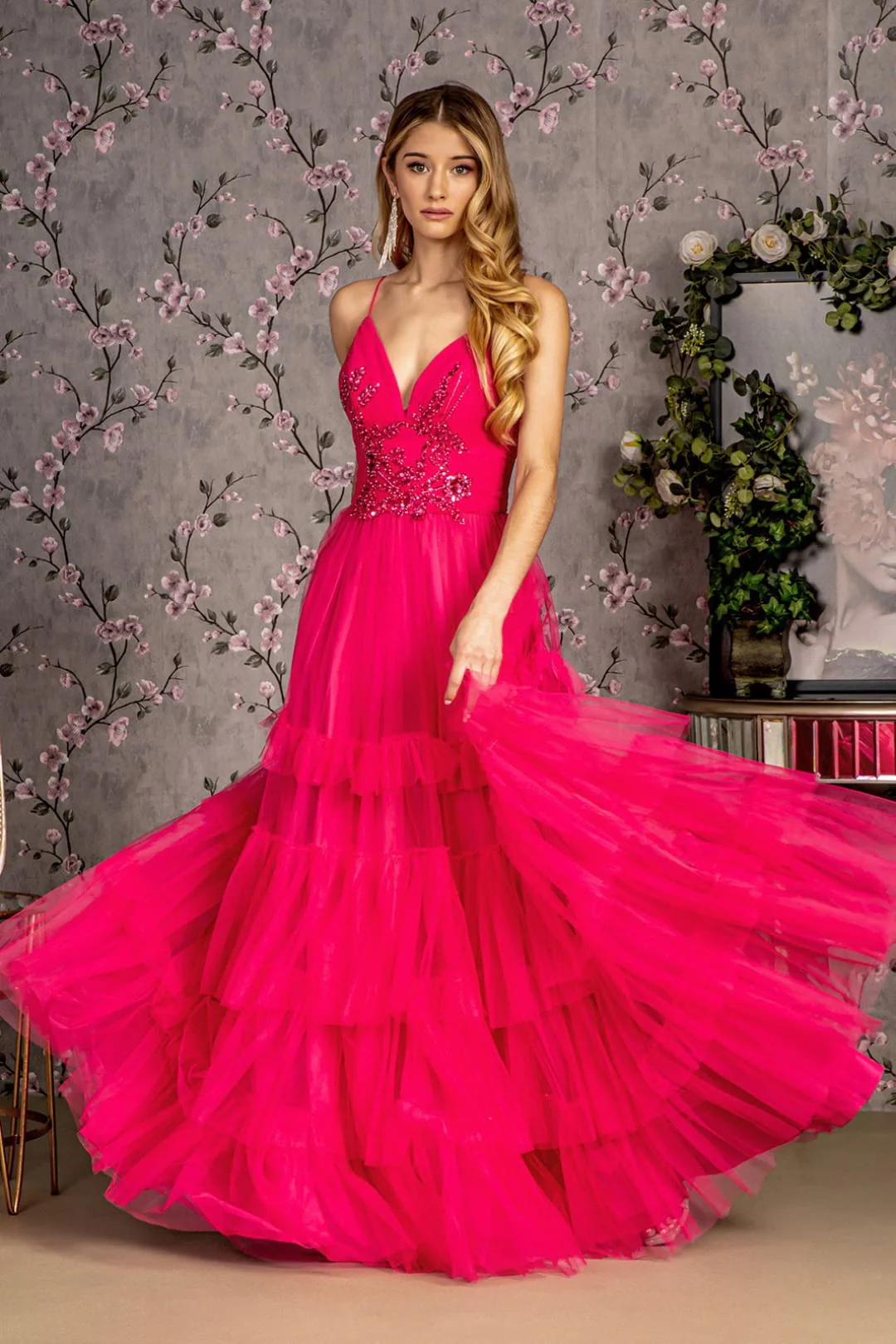 Beaded Sleeveless Tiered Ruffled Gown by GLS Gloria GL3452 - Image 3
