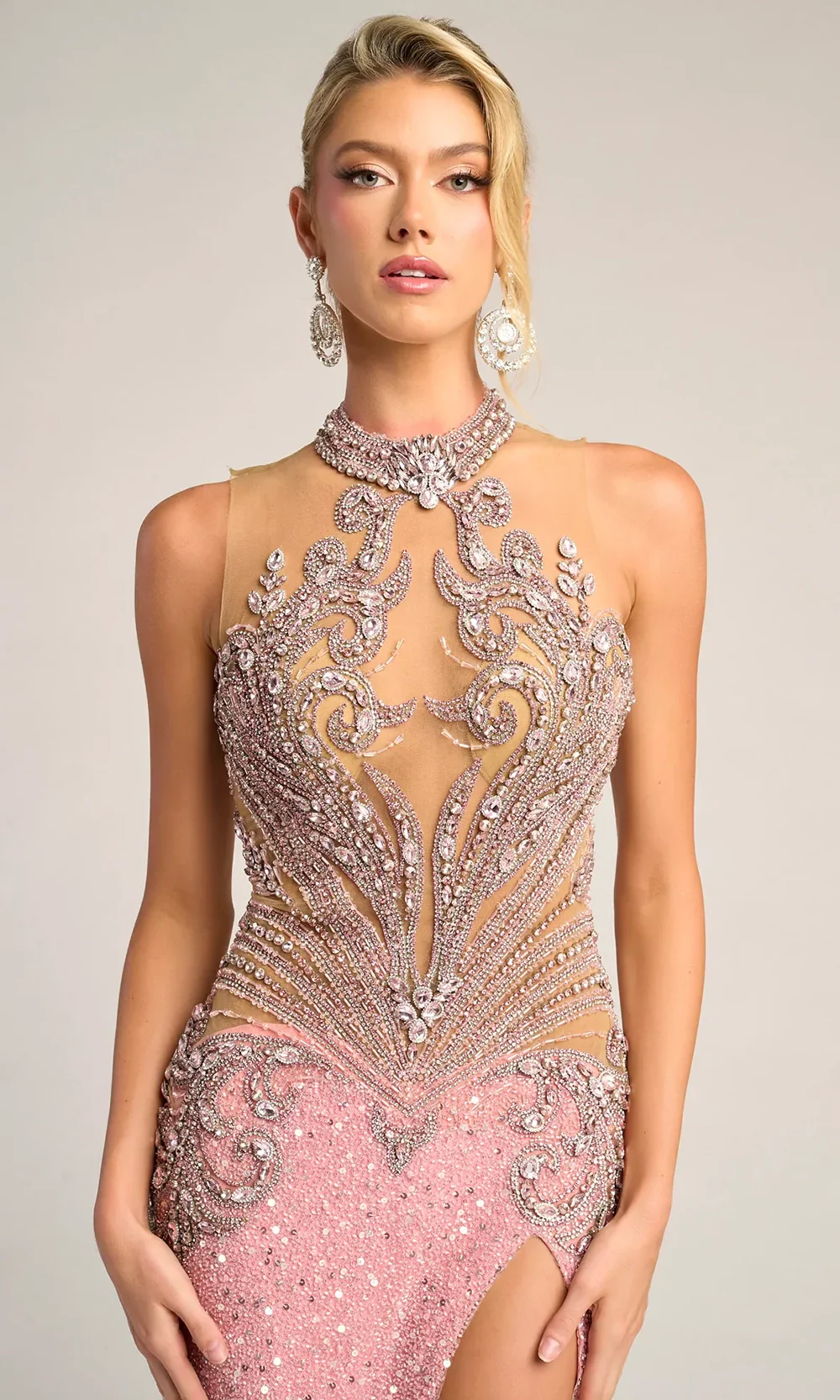 Beaded Strapless Gown with High Slit Luxe Sequin Embellished Dress by Portia & Scarlett PS26436C - Image 3
