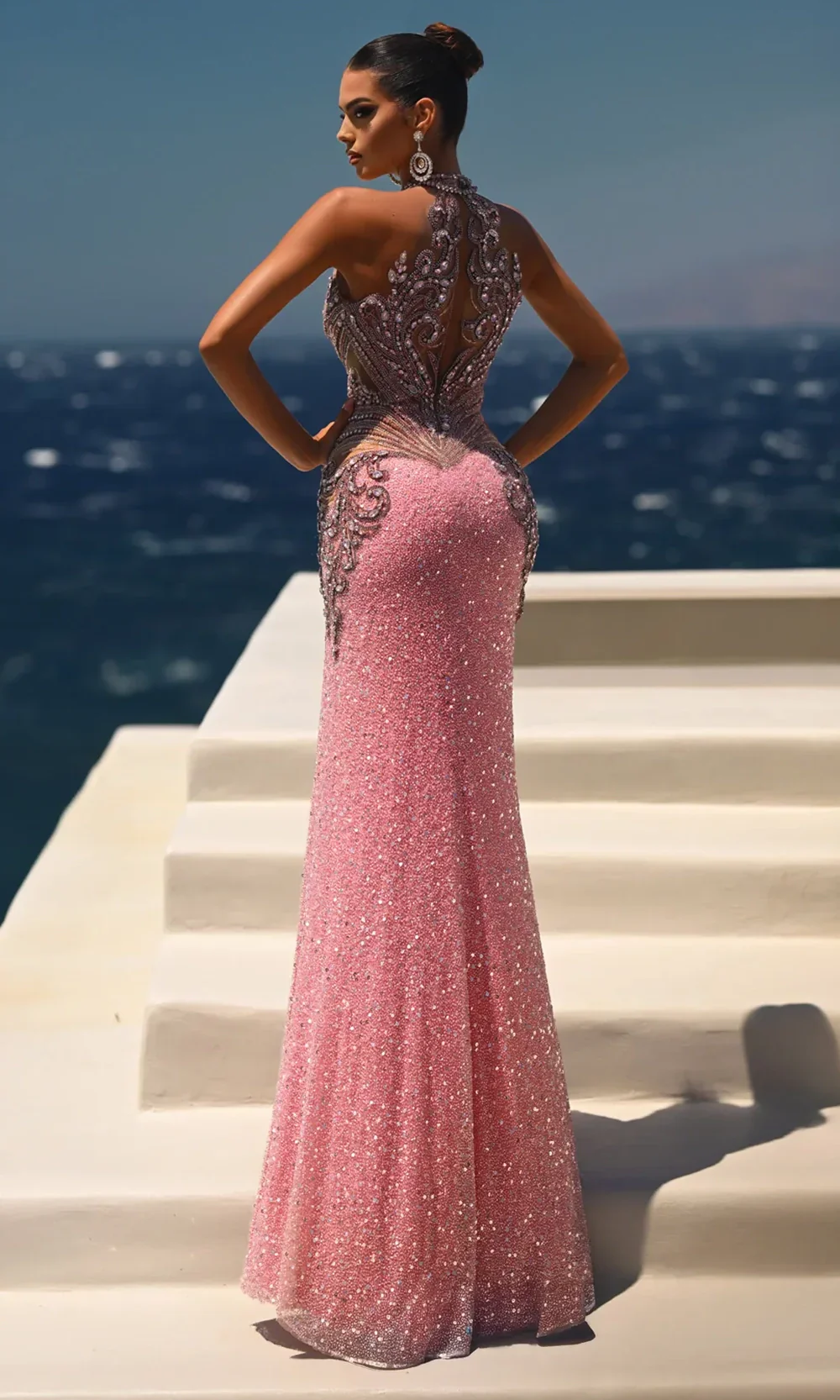 Beaded Strapless Gown with High Slit Luxe Sequin Embellished Dress by Portia & Scarlett PS26436C - Image 6