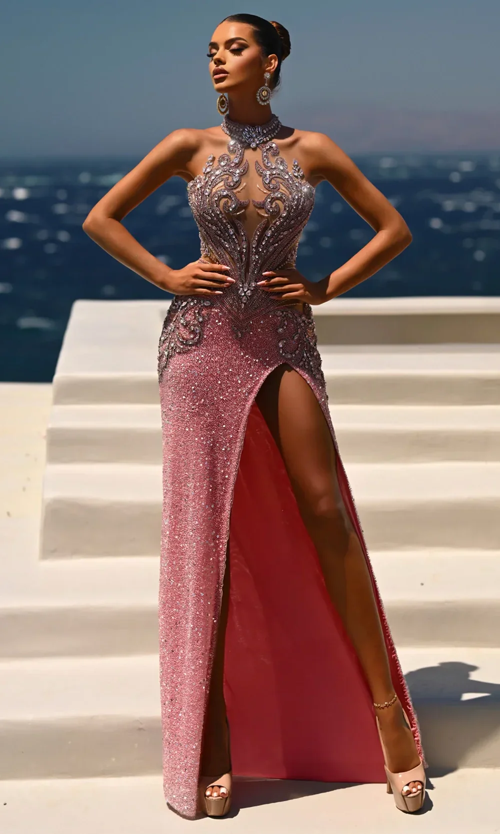 Beaded Strapless Gown with High Slit Luxe Sequin Embellished Dress by Portia & Scarlett PS26436C - Image 7