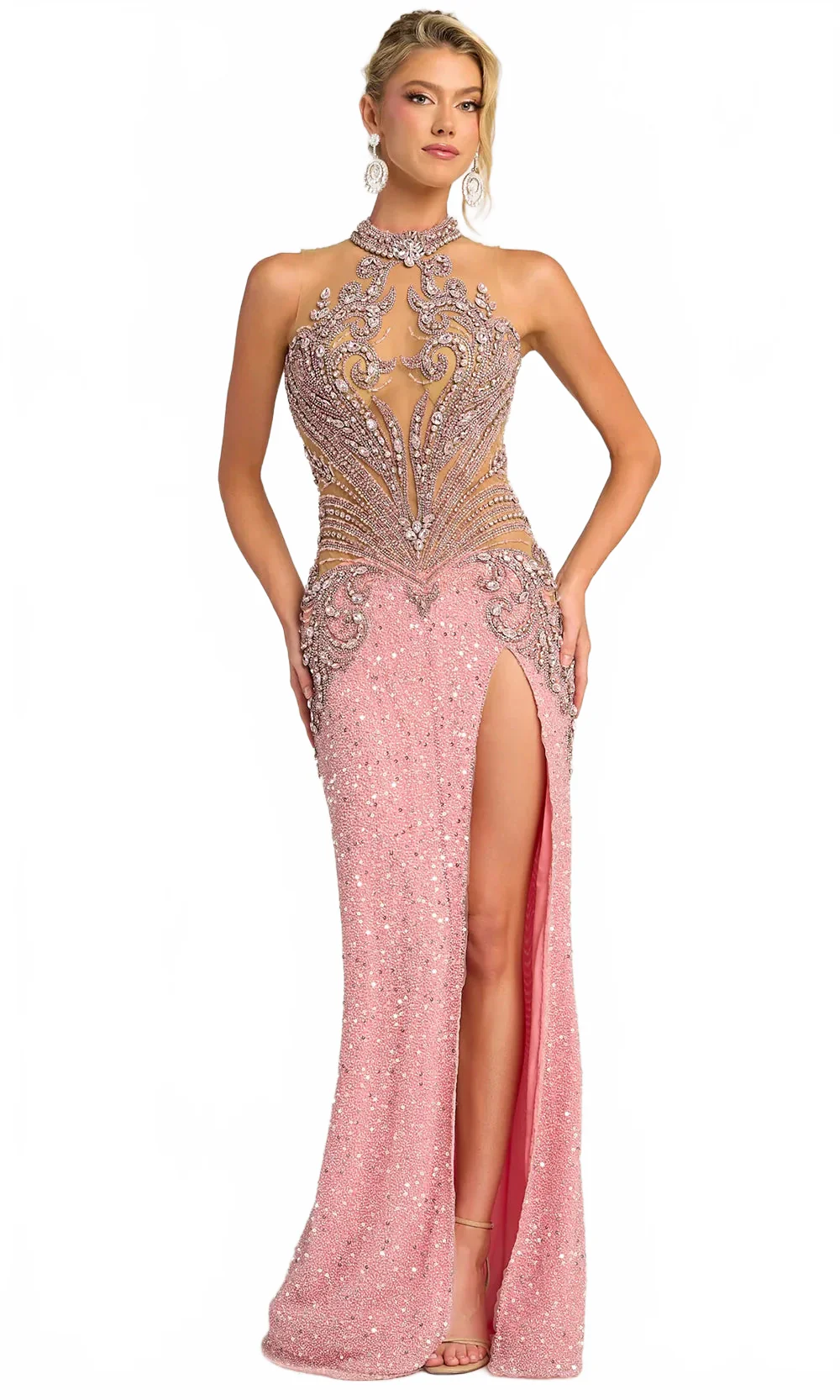 Beaded Strapless Gown with High Slit Luxe Sequin Embellished Dress by Portia & Scarlett PS26436C - Image 8