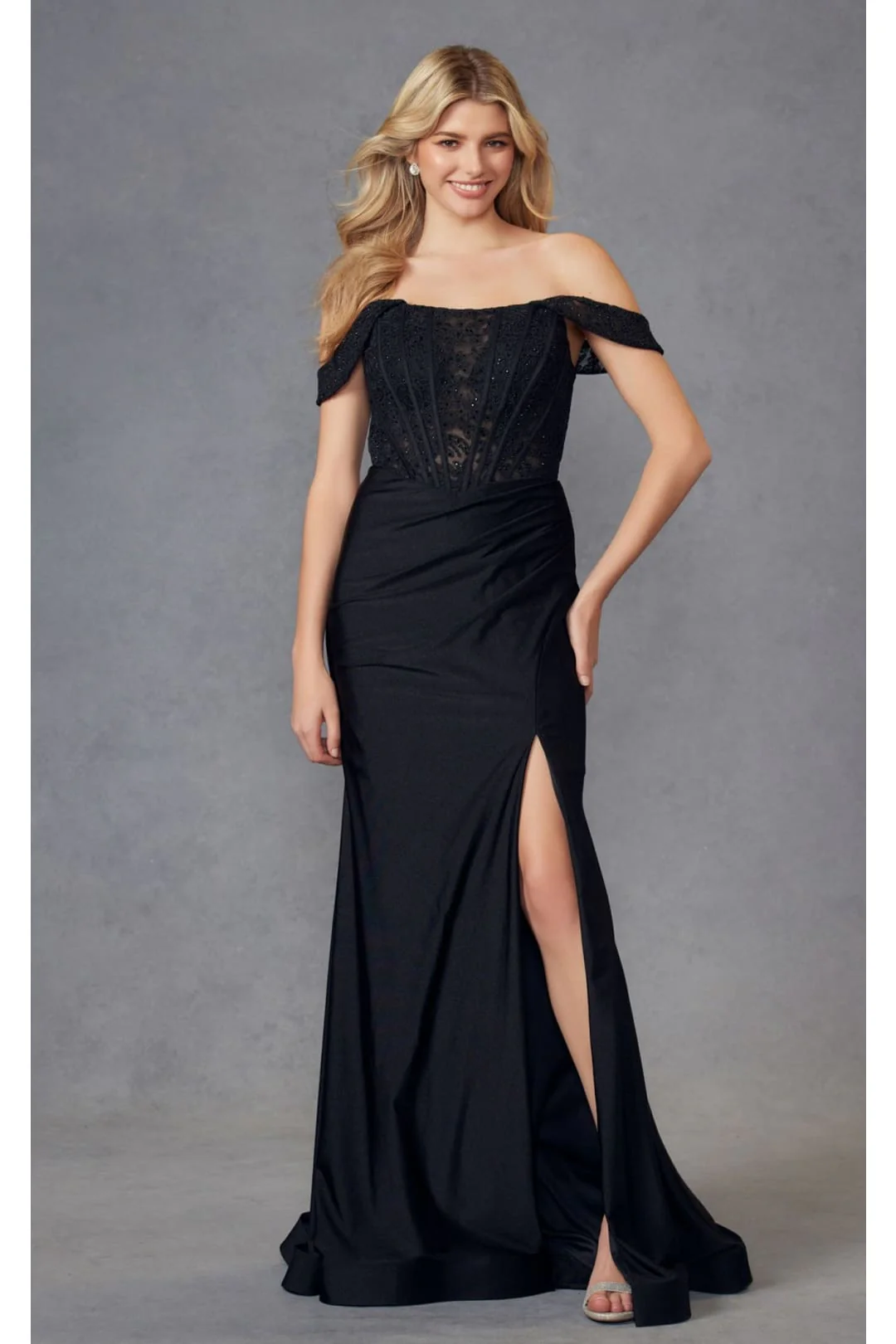 Black Bridesmaid Dresses-Inexpensive Embroidered Gown by Juliet 2407