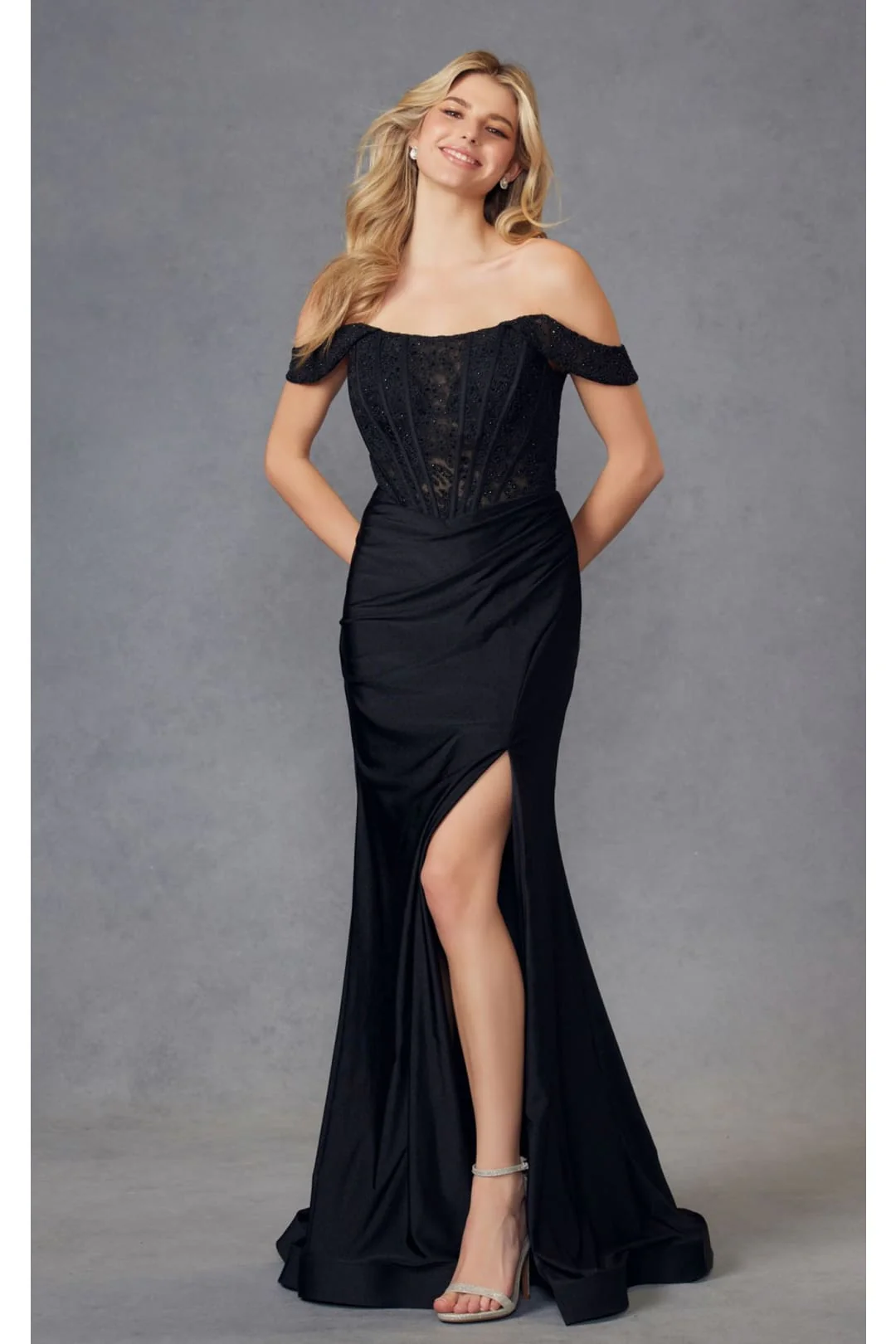 Black Bridesmaid Dresses-Inexpensive Embroidered Gown by Juliet 2407 - Image 3