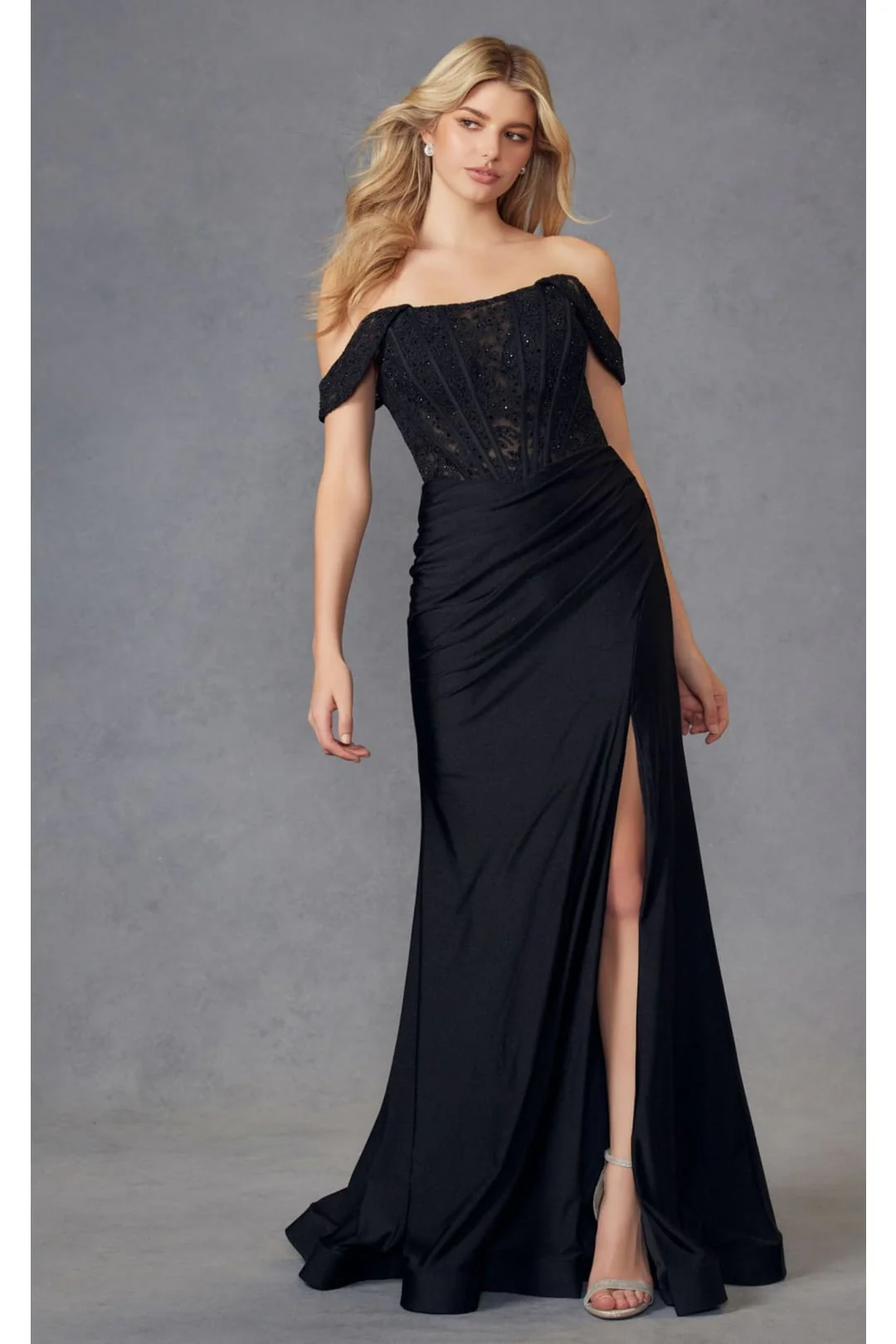 Black Bridesmaid Dresses-Inexpensive Embroidered Gown by Juliet 2407 - Image 4