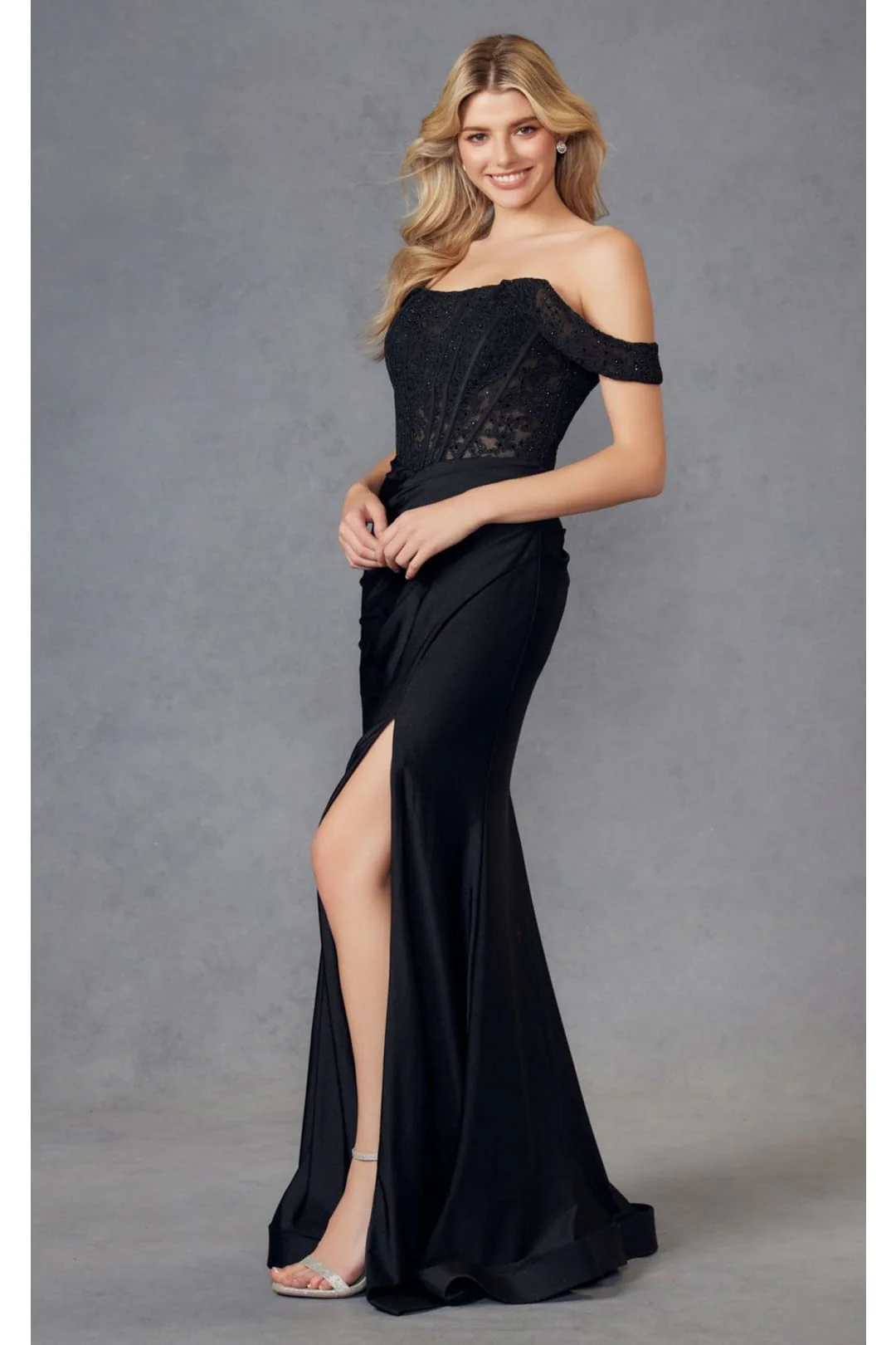 Black Bridesmaid Dresses-Inexpensive Embroidered Gown by Juliet 2407 - Image 5
