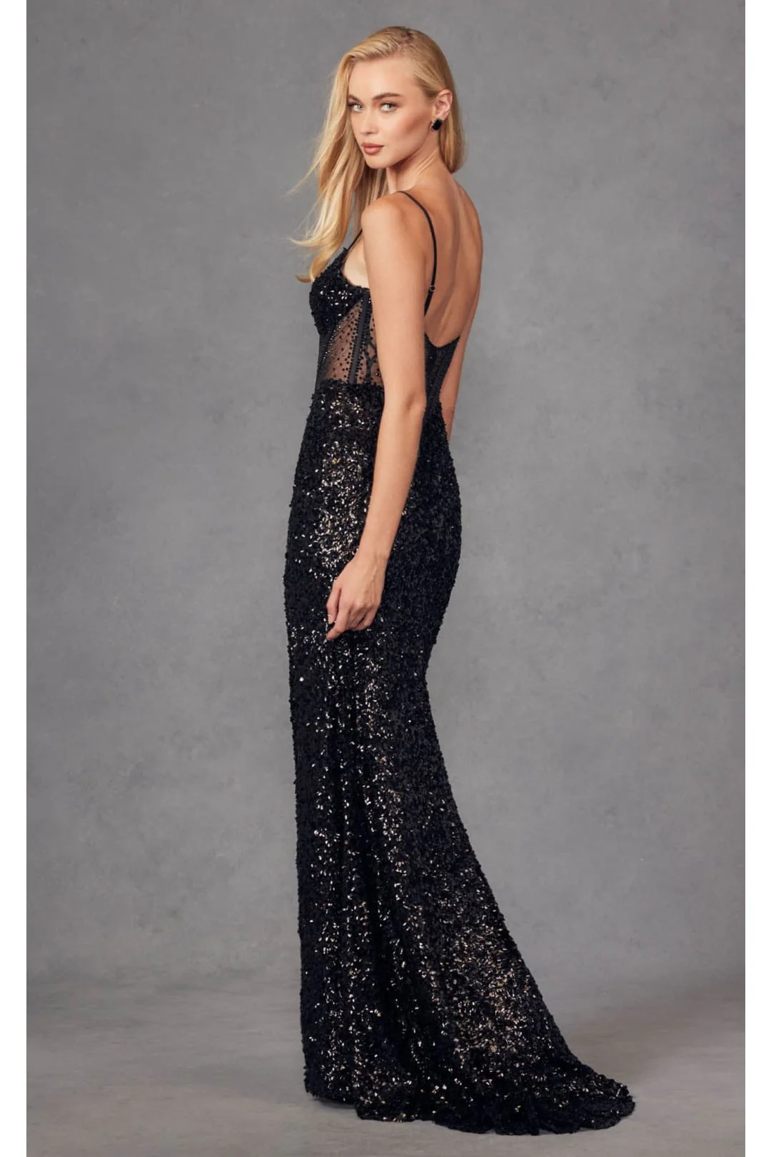 Black Bridesmaid Dresses-Inexpensive Fitted Sequin Gown Juliet JT2474U - Image 4