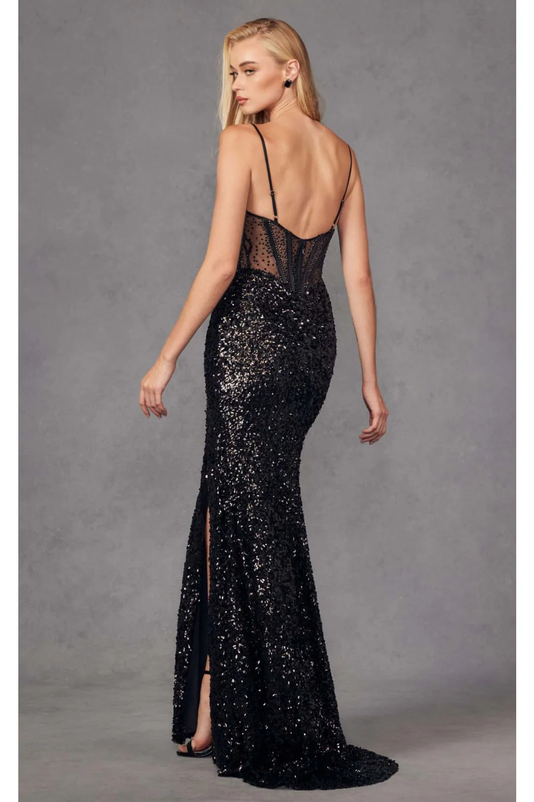 Black Bridesmaid Dresses-Inexpensive Fitted Sequin Gown Juliet JT2474U - Image 5