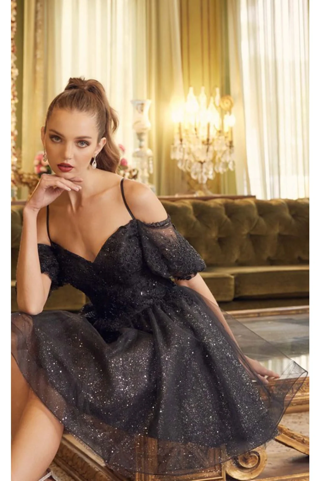 Black Bridesmaid Dresses-Inexpensive Glitter Off-Shoulder Juliet 886