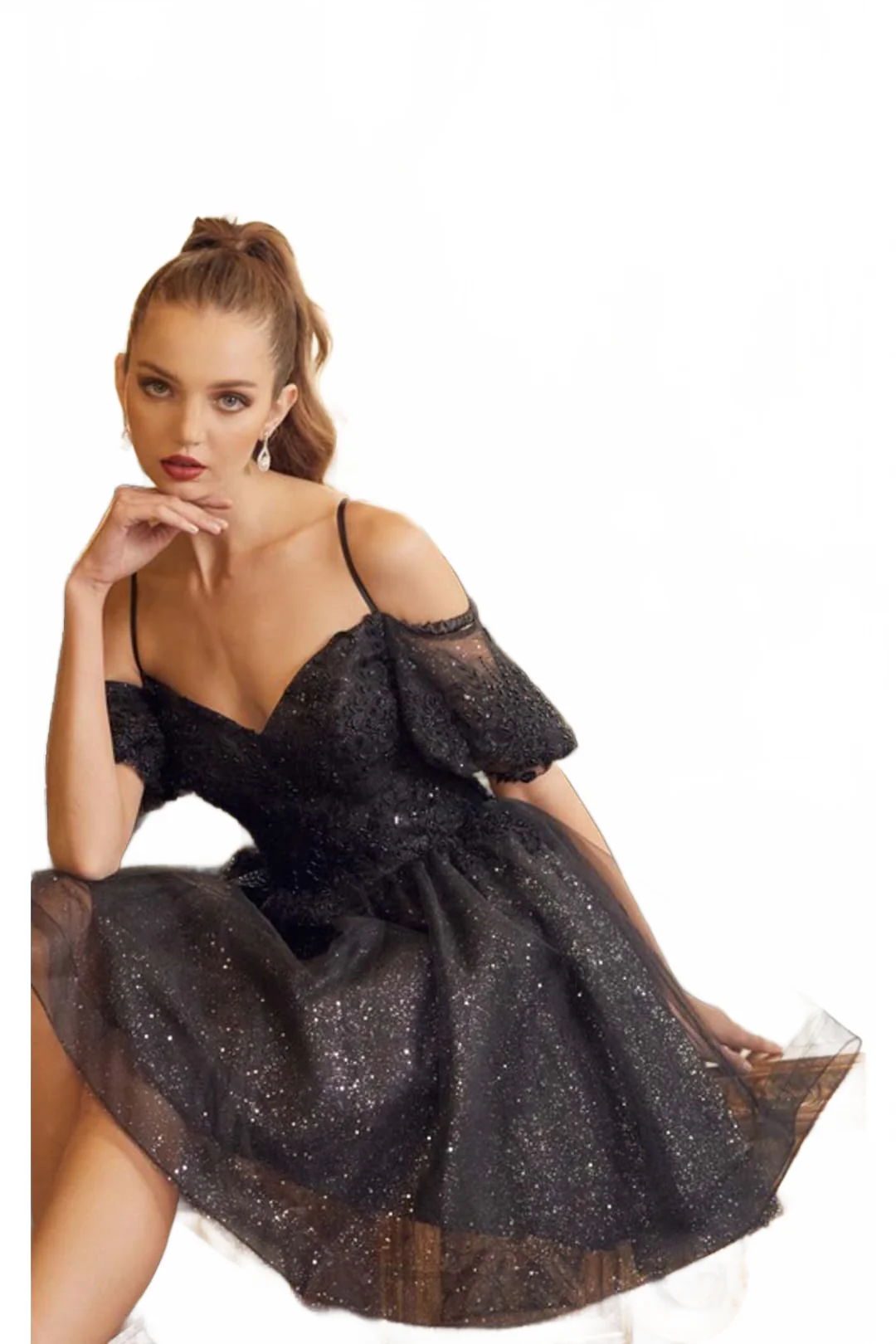 Black Bridesmaid Dresses-Inexpensive Glitter Off-Shoulder Juliet 886 - Image 2