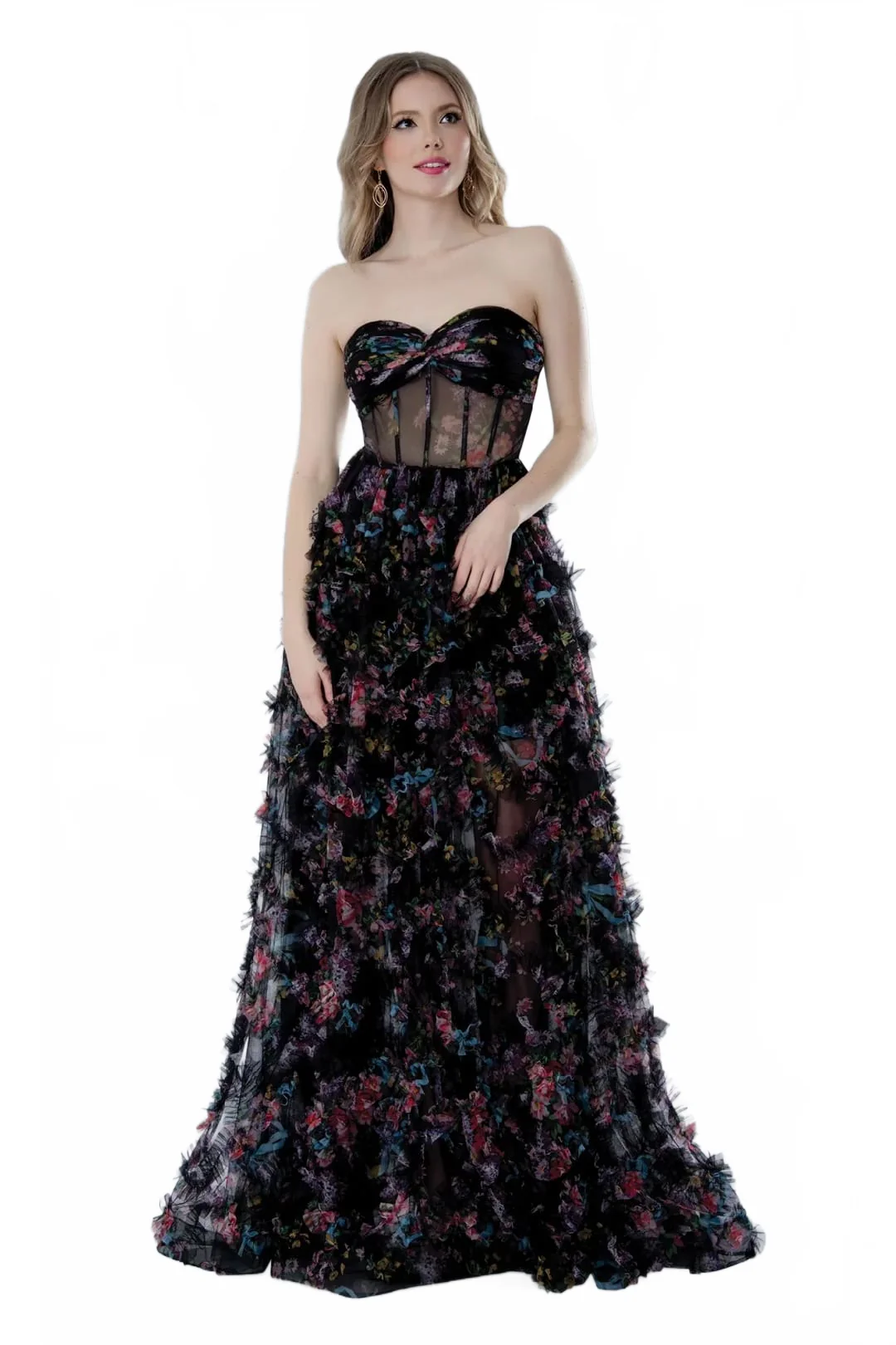 Black Print Prom Dress Strapless Corset Ball Gown Stella Couture 25117 - Image 3