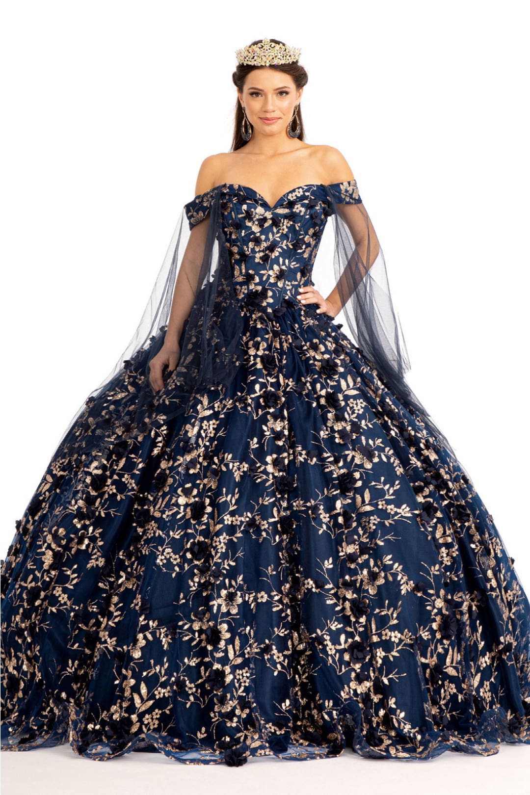Blue and Gold Quinceañera Ball Gown by Elizabeth K GL1970 - Image 3