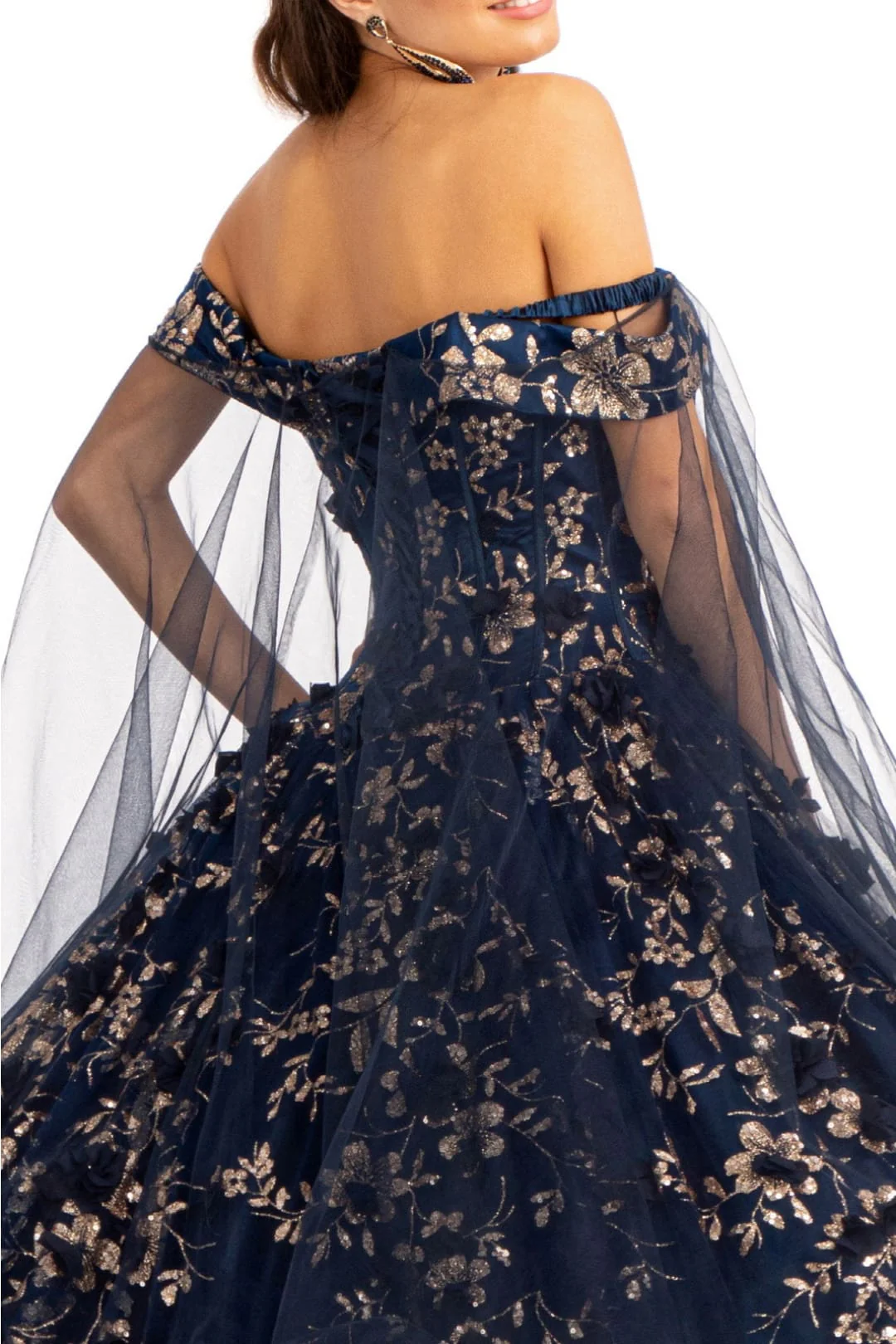 Blue and Gold Quinceañera Ball Gown by Elizabeth K GL1970 - Image 5