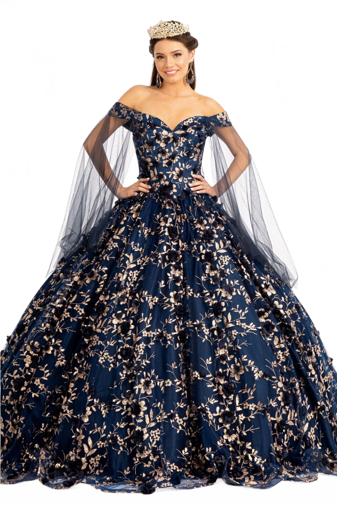 Blue and Gold Quinceañera Ball Gown by Elizabeth K GL1970 - Image 6