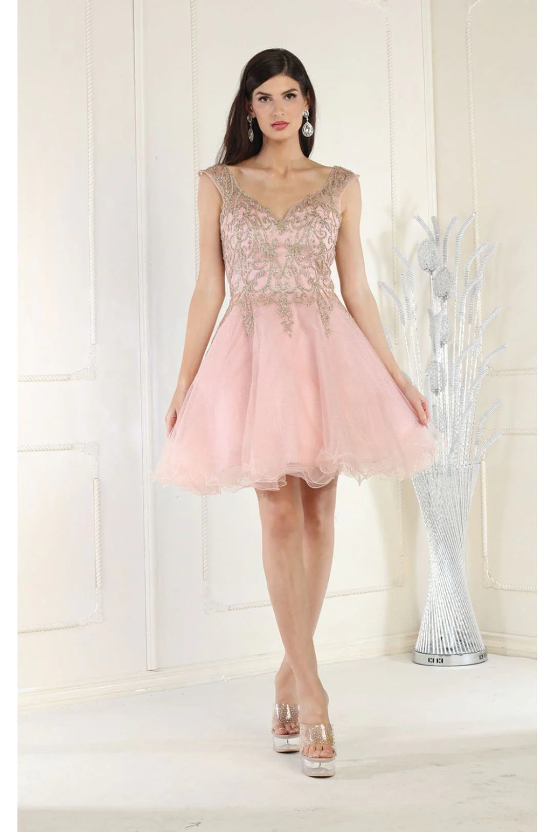 Blush/Gold Bridesmaid Dresses-Inexpensive May Queen MQ1984 Sleeveless