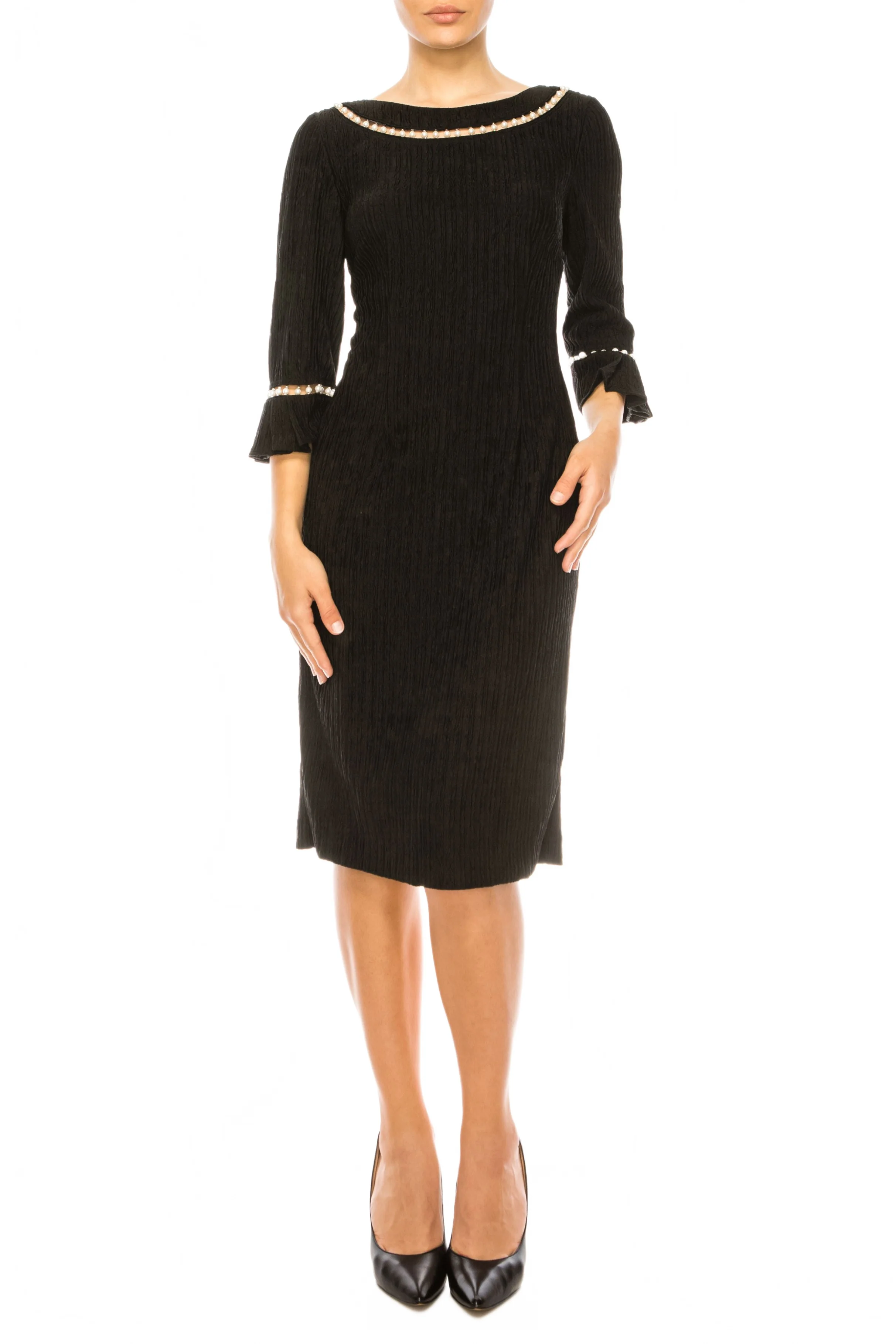 Brianna Milay 3/4 Sleeve Pearl Detail Sheath Dress - Image 4