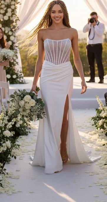 Bridal Dress Mermaid Beaded Pageant Gown By Amelia Couture 3042 - Image 3