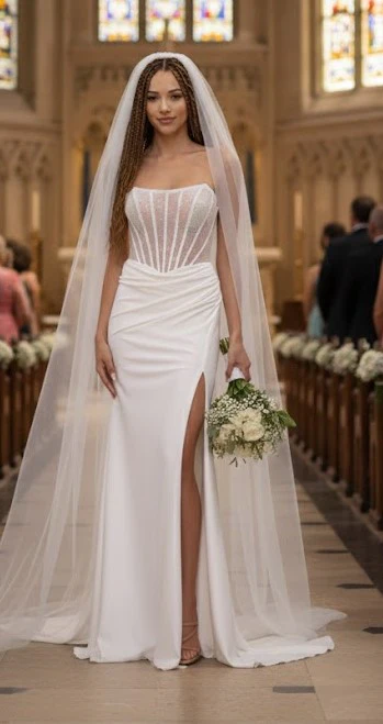 Bridal Dress Mermaid Beaded Pageant Gown By Amelia Couture 3042 - Image 5
