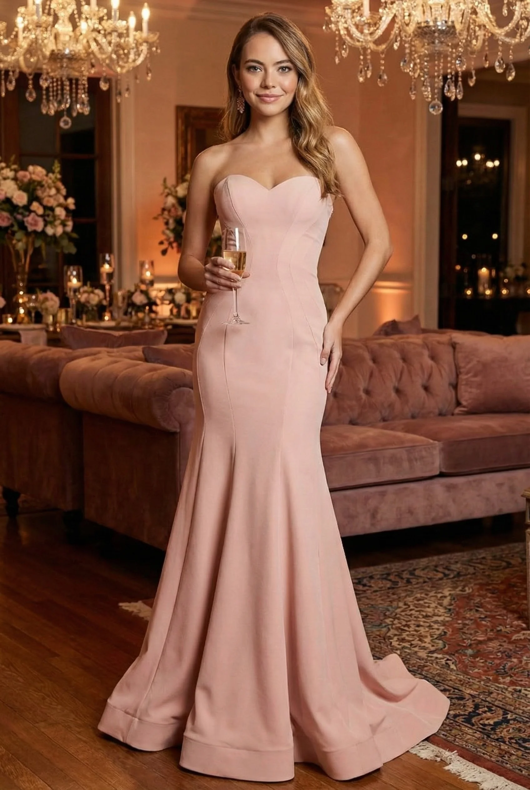 Bridesmaid Dresses in Dusty Rose Strapless Simple Mermaid Gown RQ7703 - Image 4