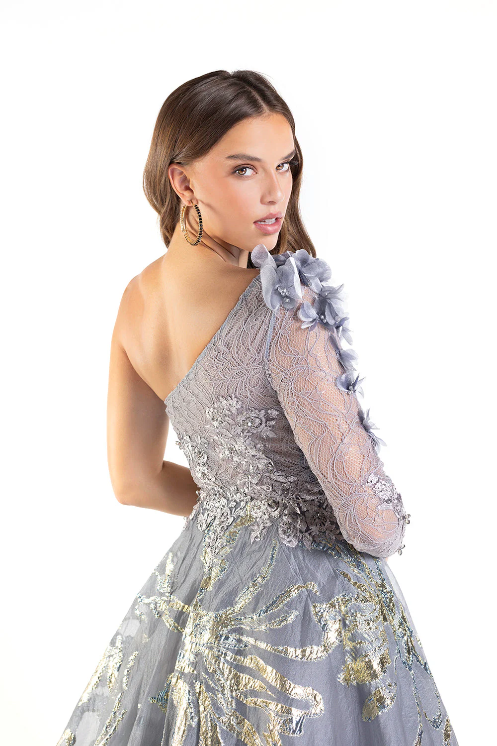 Brocade One Shoulder A-line Gown by Lucci Lu C8054 - Image 2