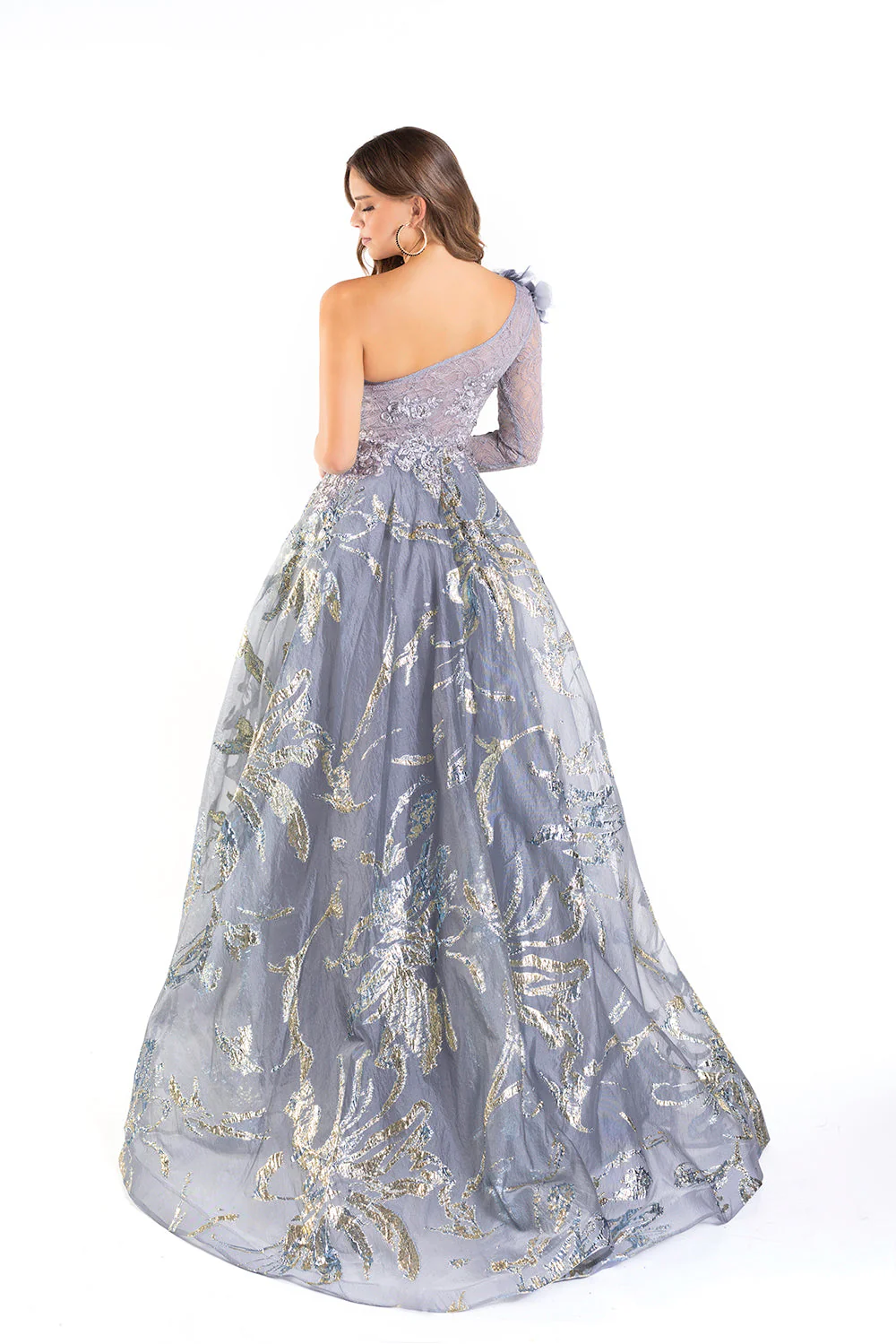 Brocade One Shoulder A-line Gown by Lucci Lu C8054 - Image 3