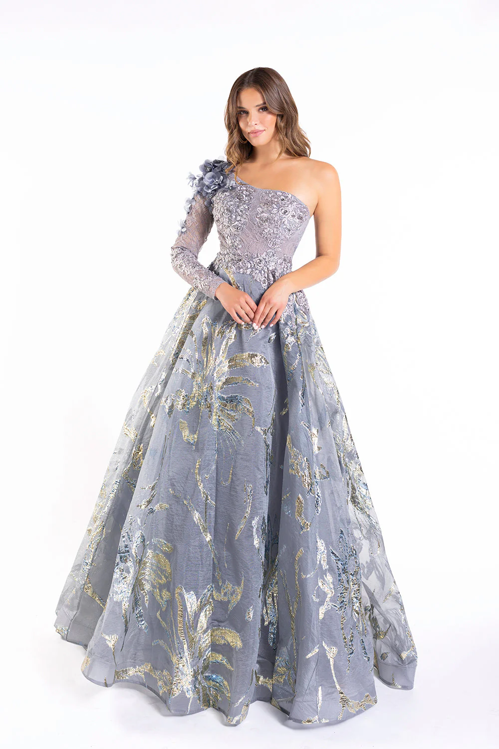 Brocade One Shoulder A-line Gown by Lucci Lu C8054 - Image 4