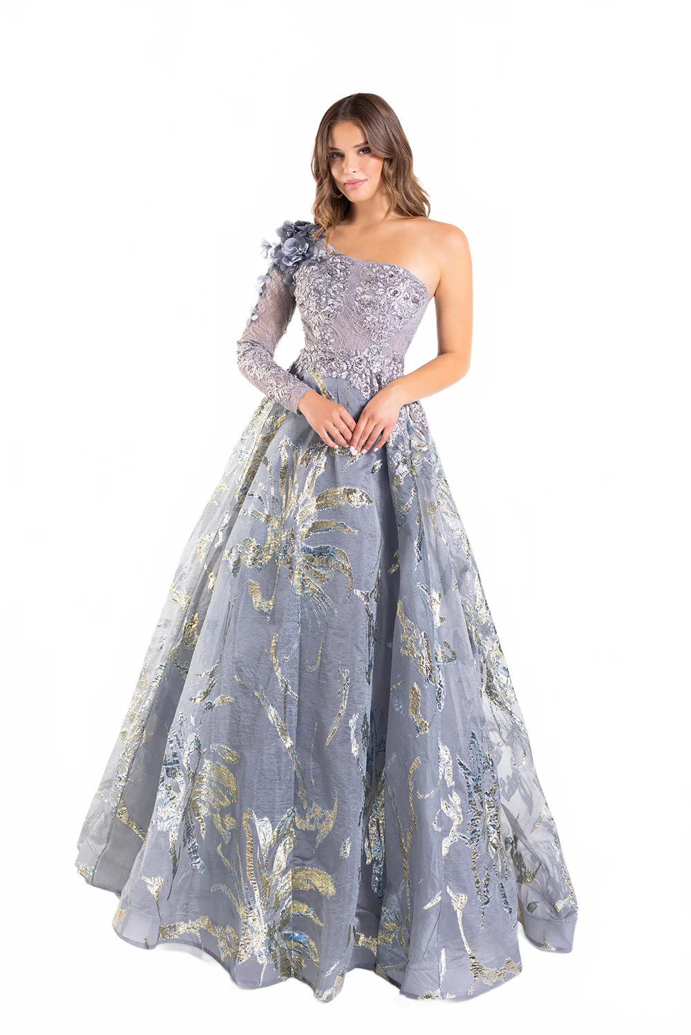 Brocade One Shoulder A-line Gown by Lucci Lu C8054 - Image 5