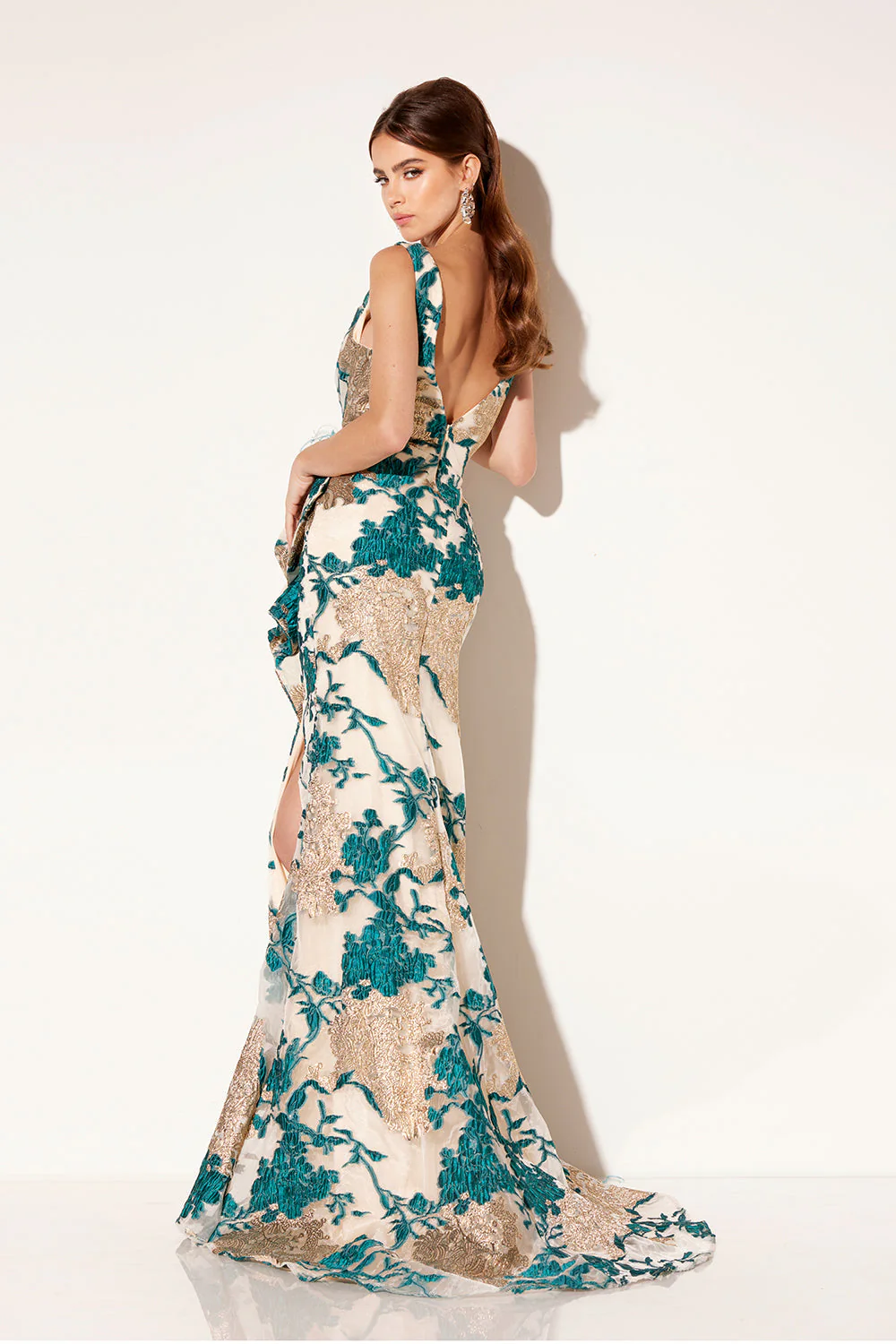 Brocade Sleeveless Slit Gown by Lucci Lu C8089 - Image 2