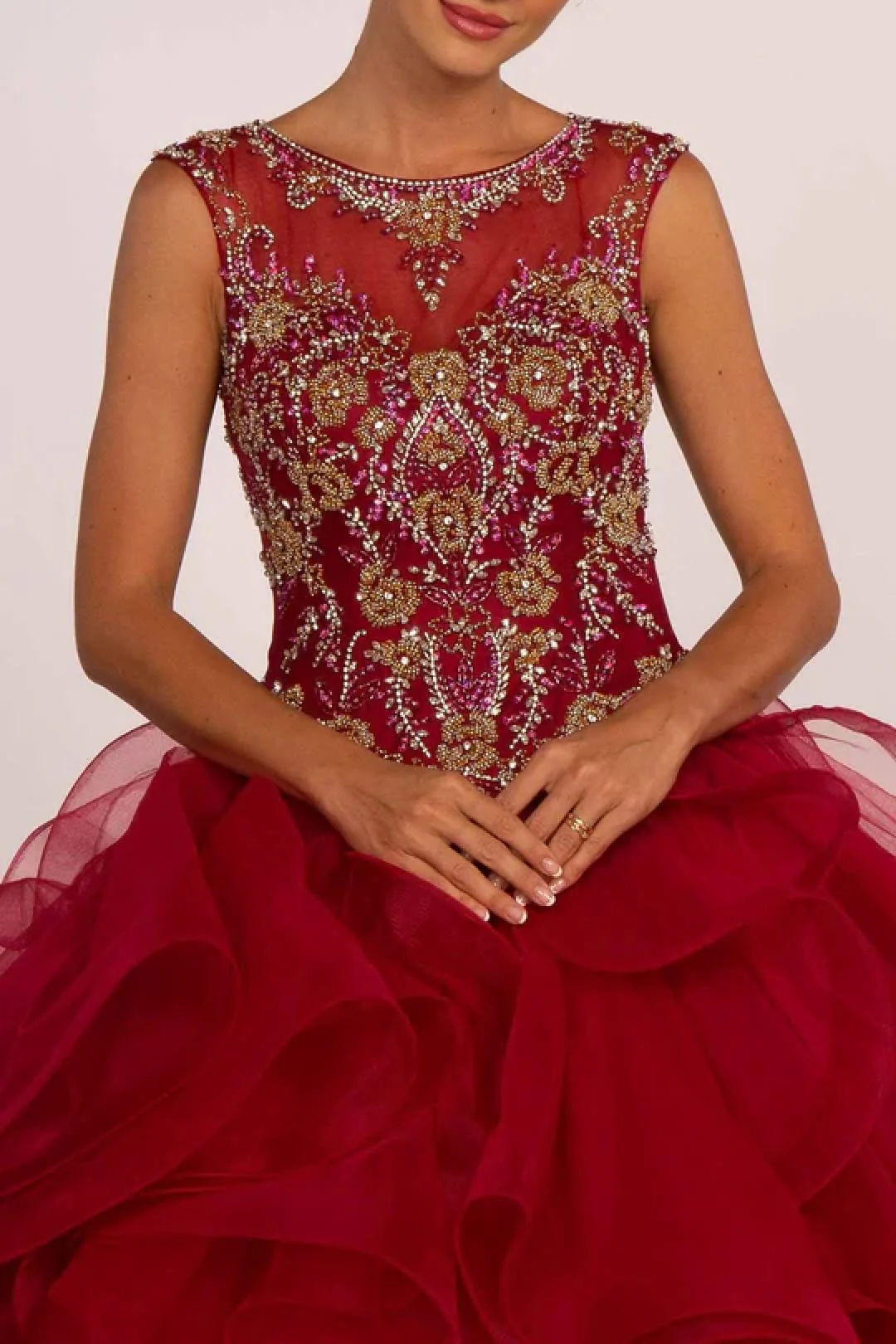 Beaded Illusion Ball Gown With Ruffled Skirt by Elizabeth KGL2511 - Image 3