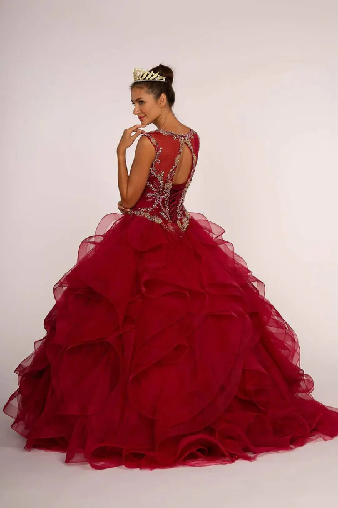 Beaded Illusion Ball Gown With Ruffled Skirt by Elizabeth KGL2511 - Image 4