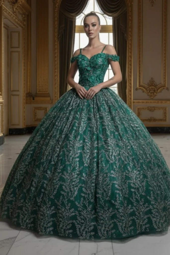 Layla K LK204 Detachable Cape Glitter 3D Floral Applique Quince Gown - Image 3
