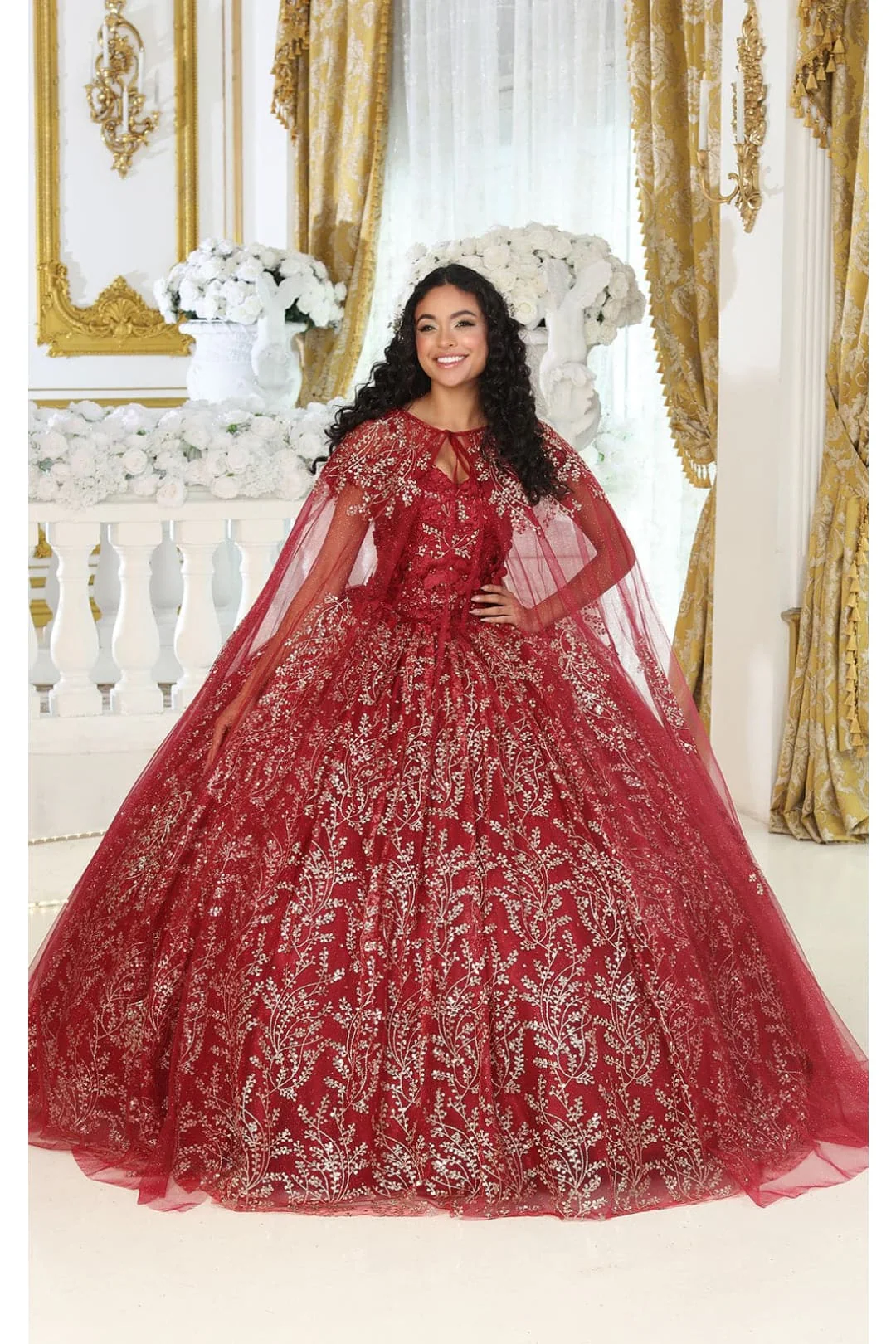 Burgundy And Gold Quinceanera Dress | Ball Gown by LK204 - Image 6