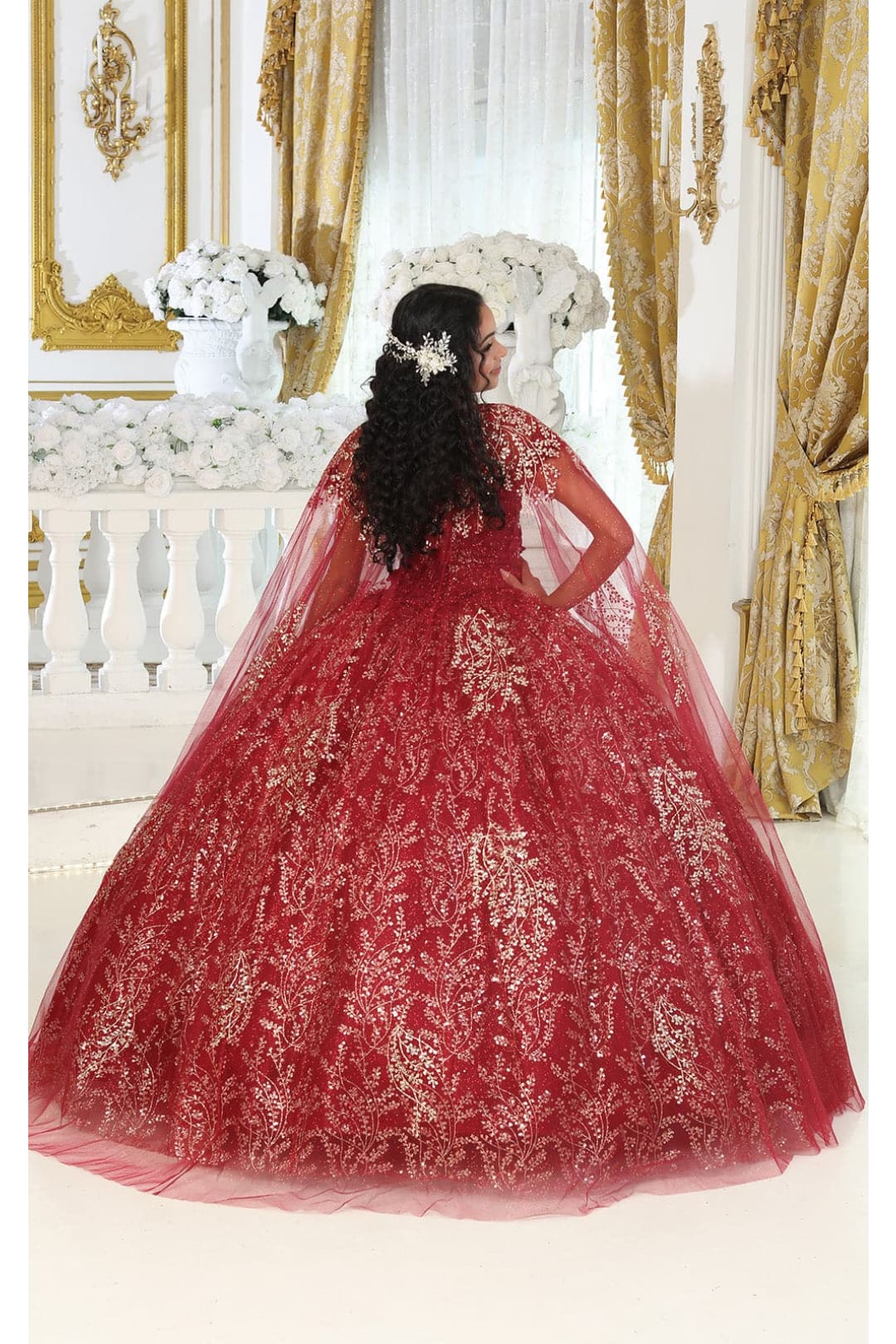 Layla K LK204 Detachable Cape Glitter 3D Floral Applique Quince Gown - Image 8